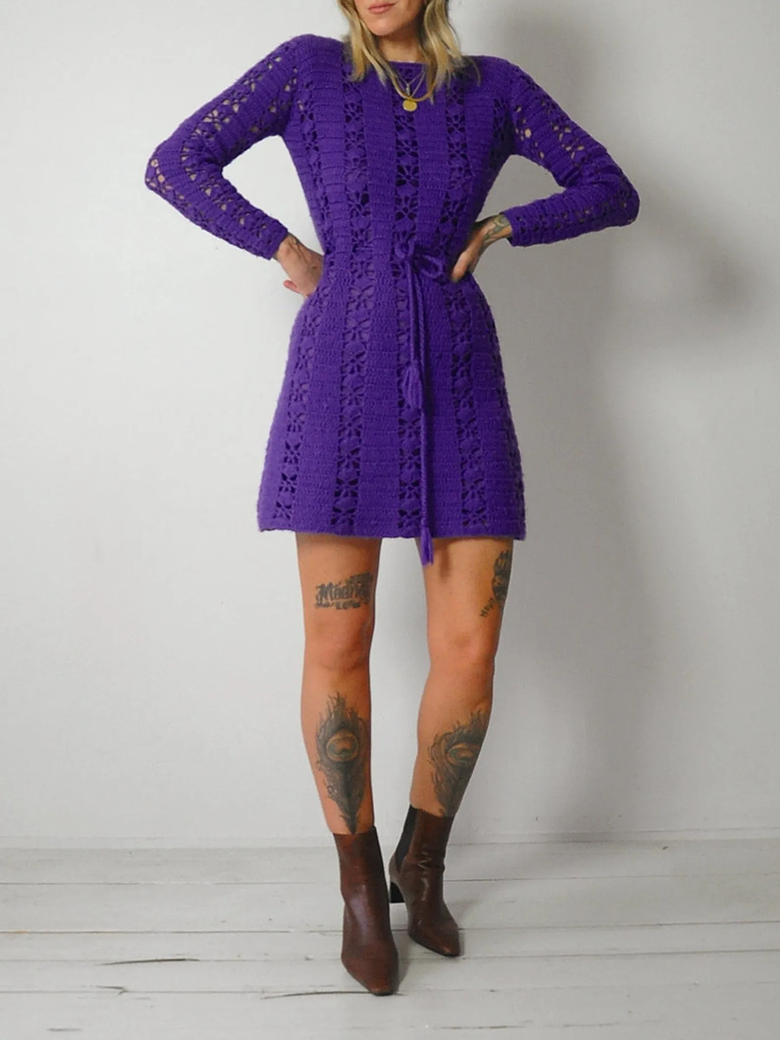 1960's Violet Wool Crochet Dress