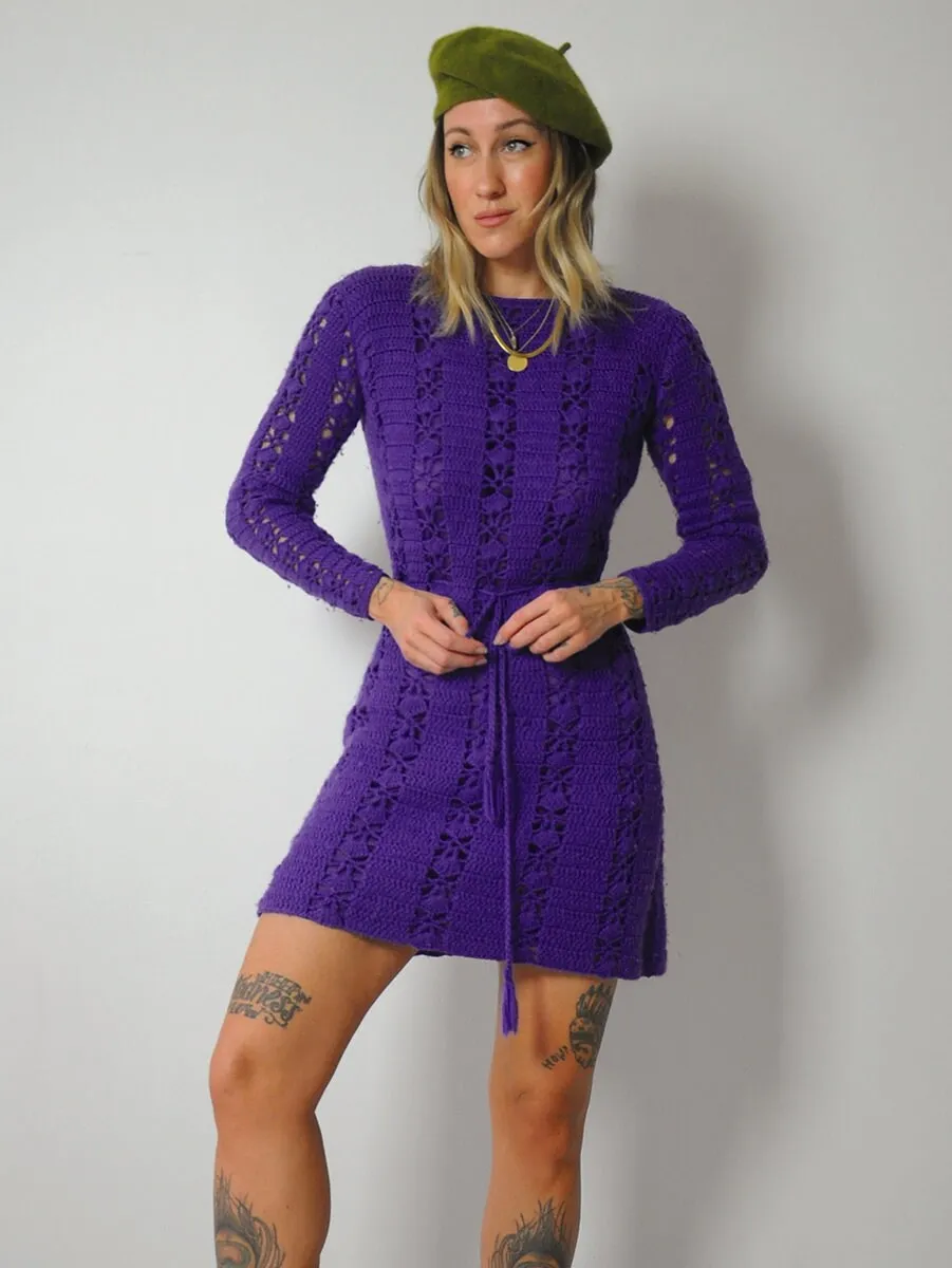 1960's Violet Wool Crochet Dress