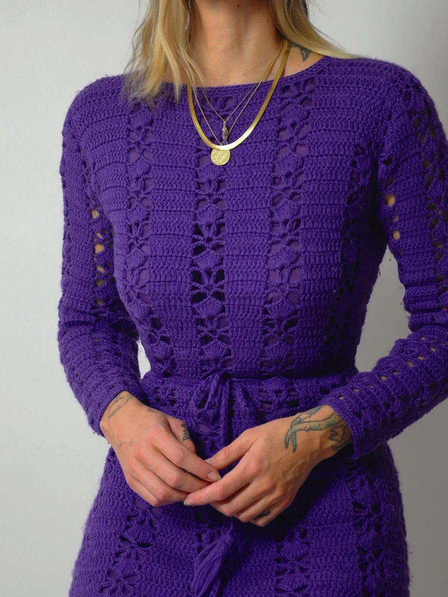 1960's Violet Wool Crochet Dress