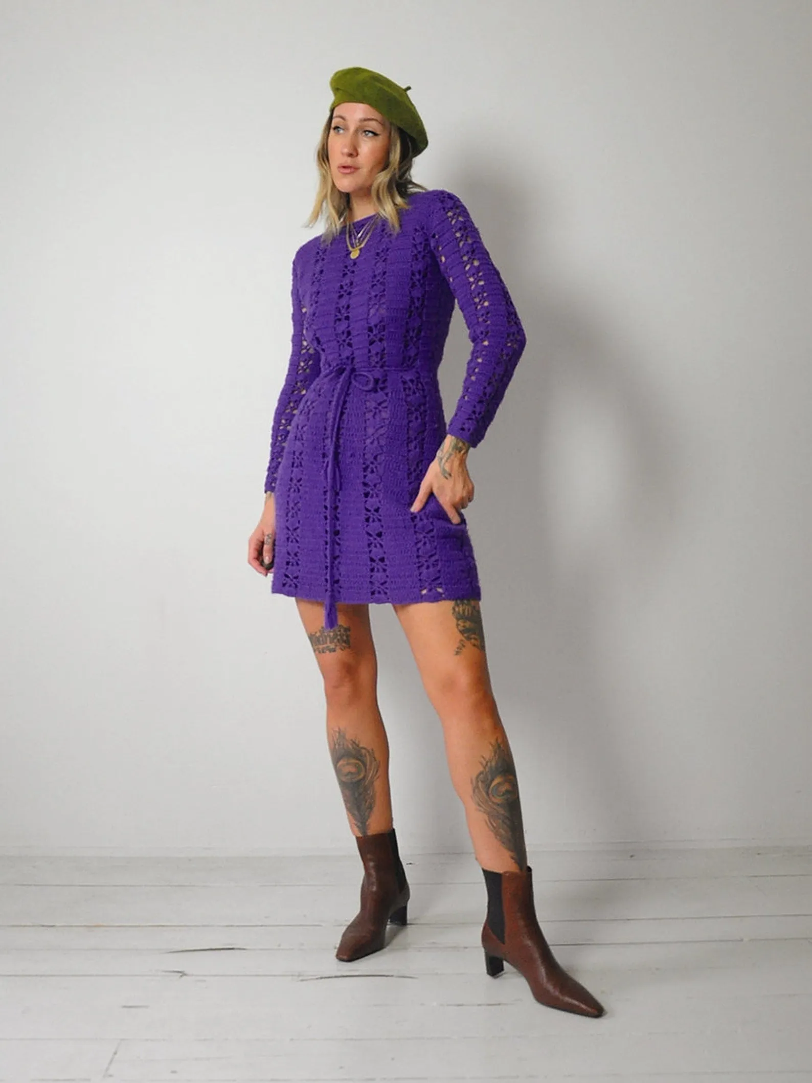 1960's Violet Wool Crochet Dress