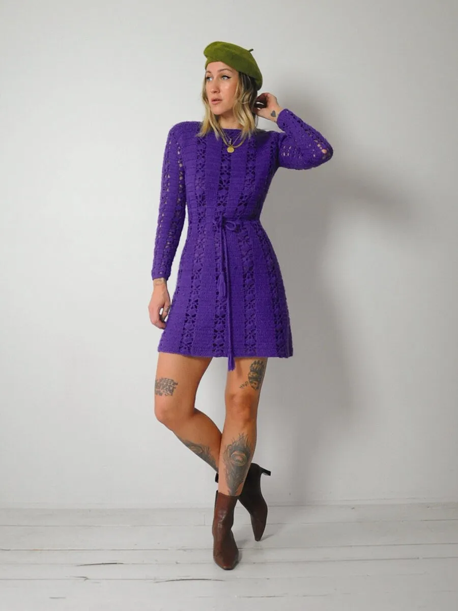 1960's Violet Wool Crochet Dress