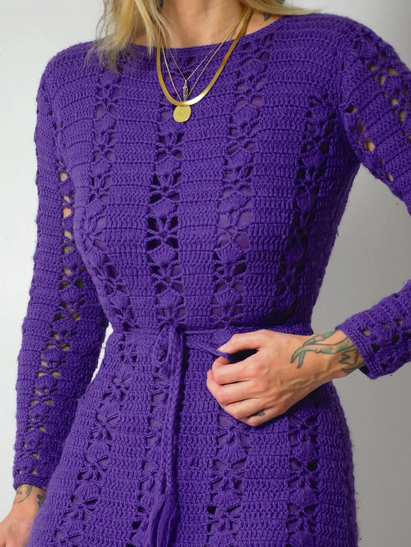 1960's Violet Wool Crochet Dress