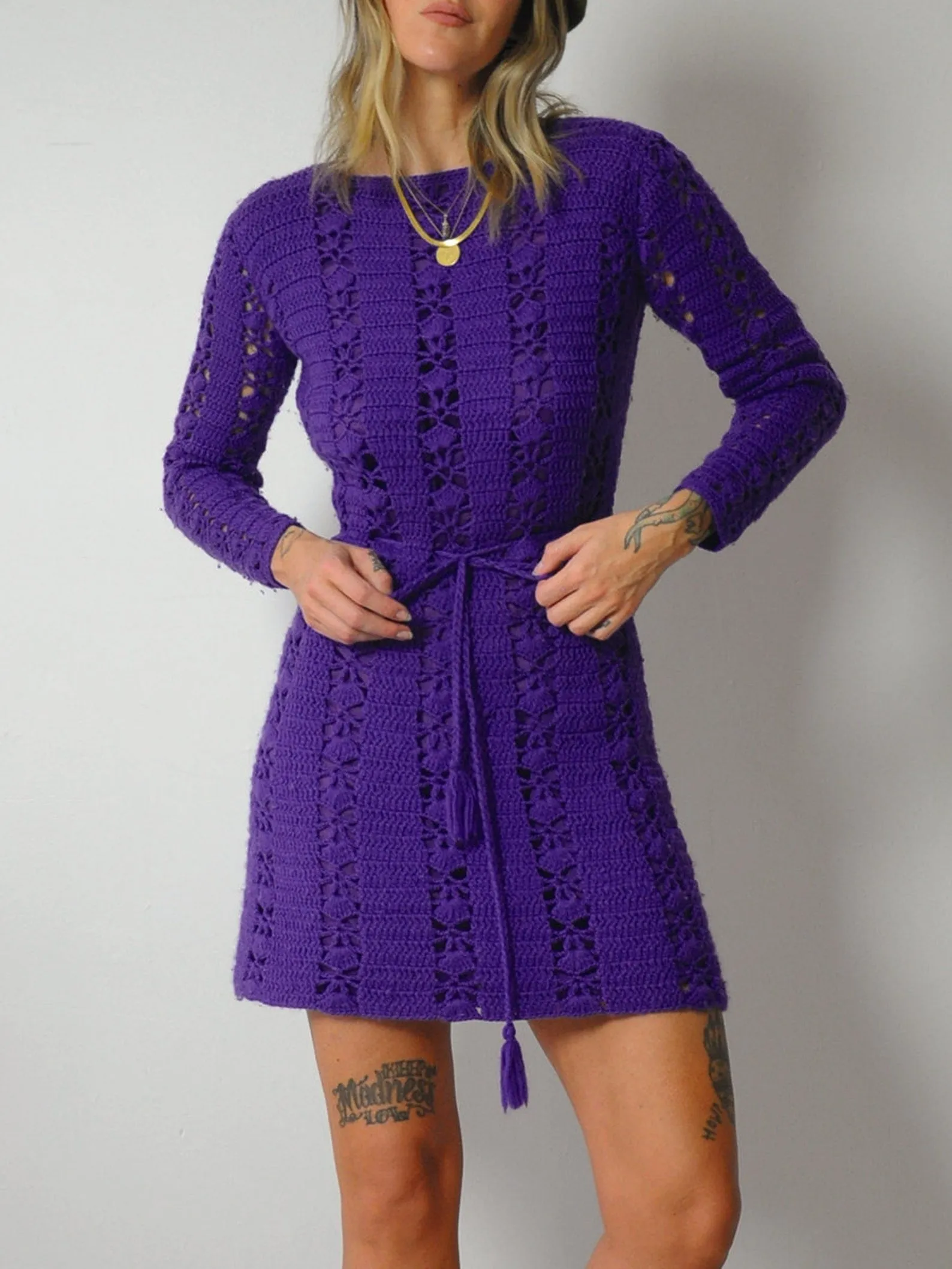 1960's Violet Wool Crochet Dress