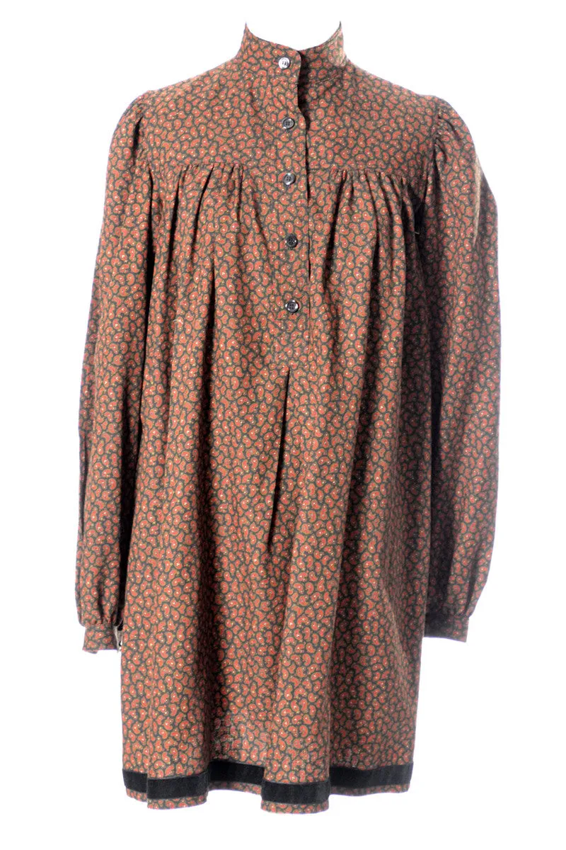 1970's YSL Vintage Dress Paisley Russian Peasant Style by Yves Saint Laurent