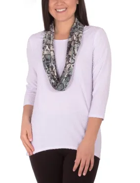 3/4 Sleeve Jewel Neck Top With Scarf