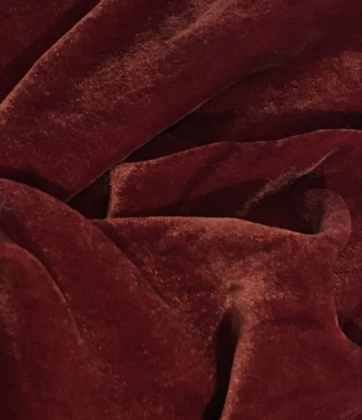 45” x 45” Remnant - Miss Bonnie Designer Silk Rayon Velvet Fabric - Dark Rust Red