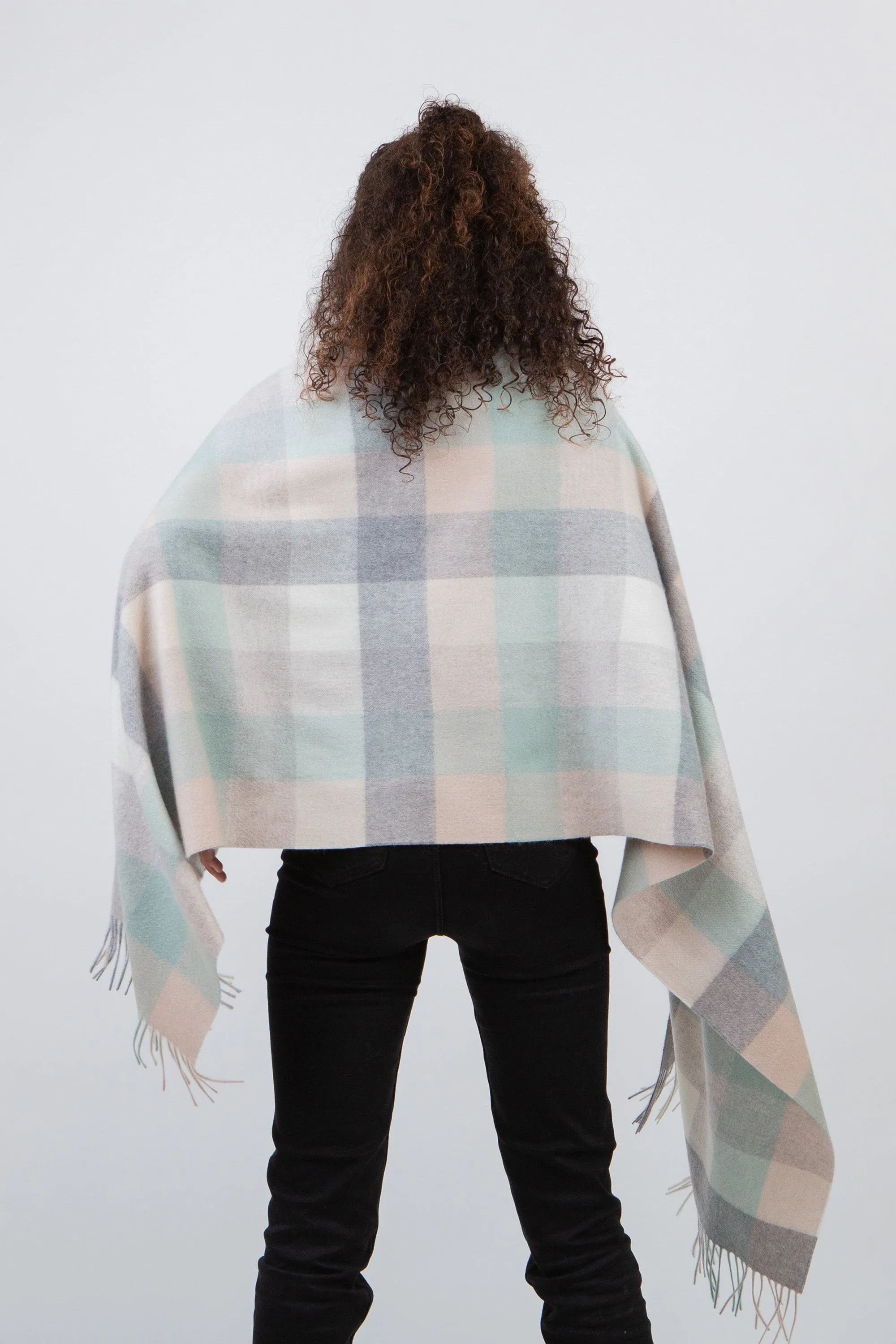 5 Square Check Cashmere Stole - Brume