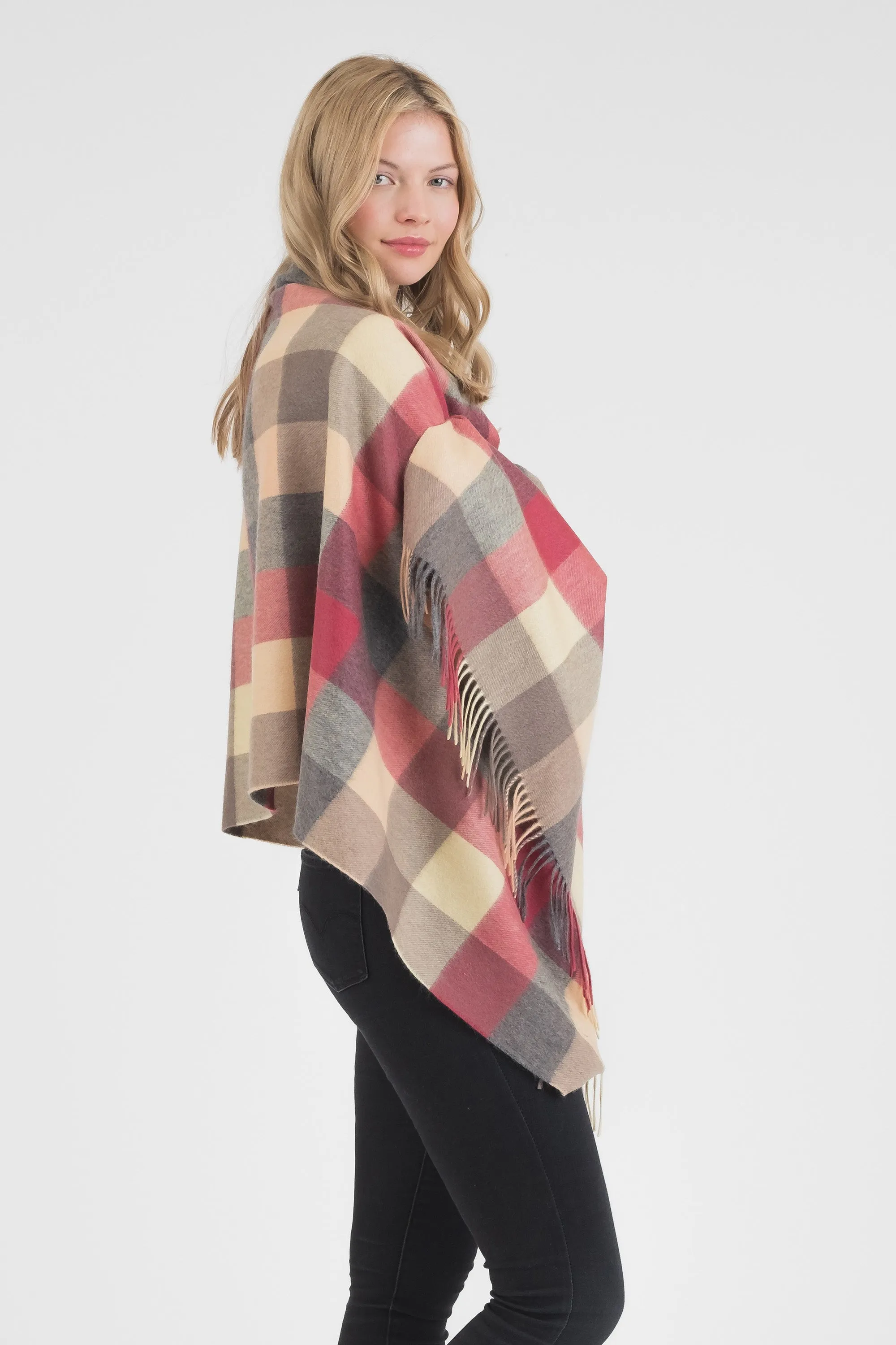 5 Square Check Cashmere Stole - Grey Rose