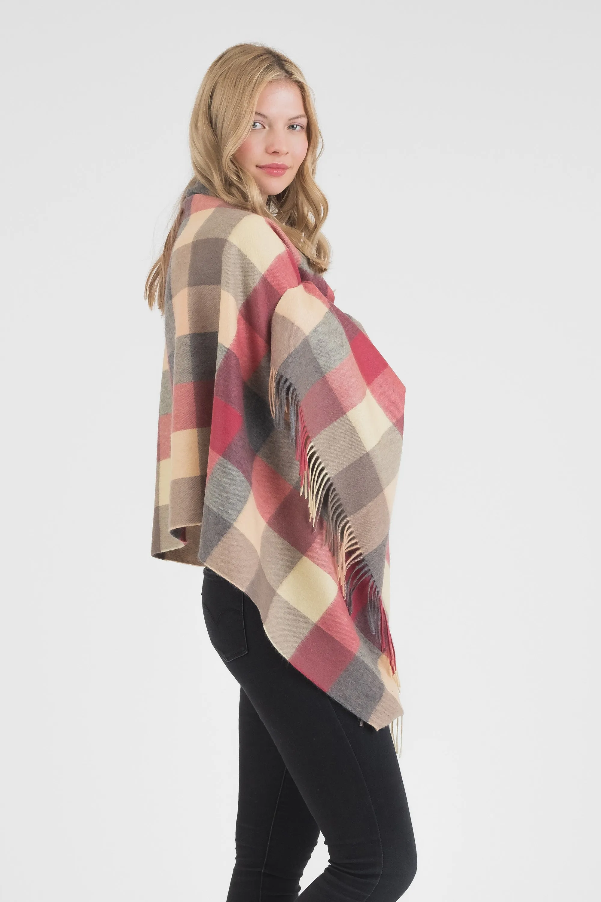 5 Square Check Cashmere Stole - Grey Rose