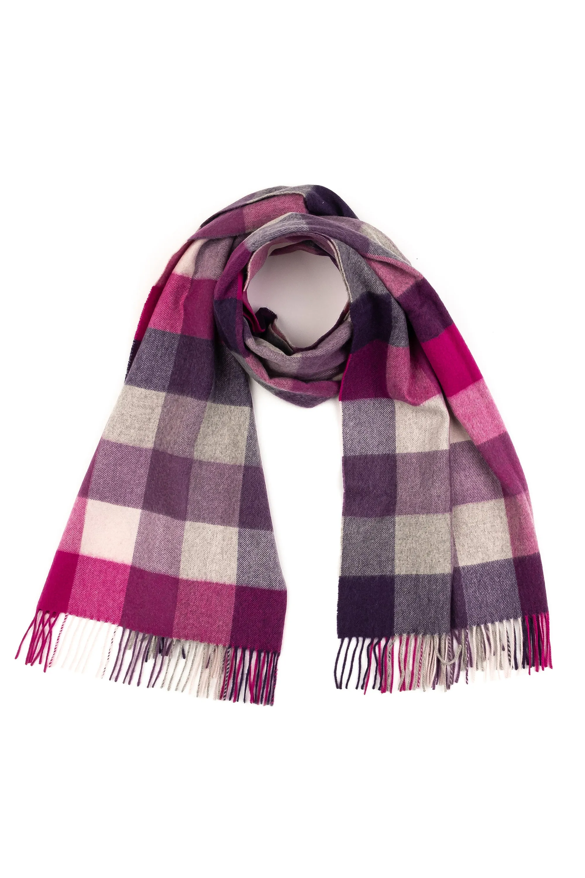 5 Square Check Cashmere Stole - Purple