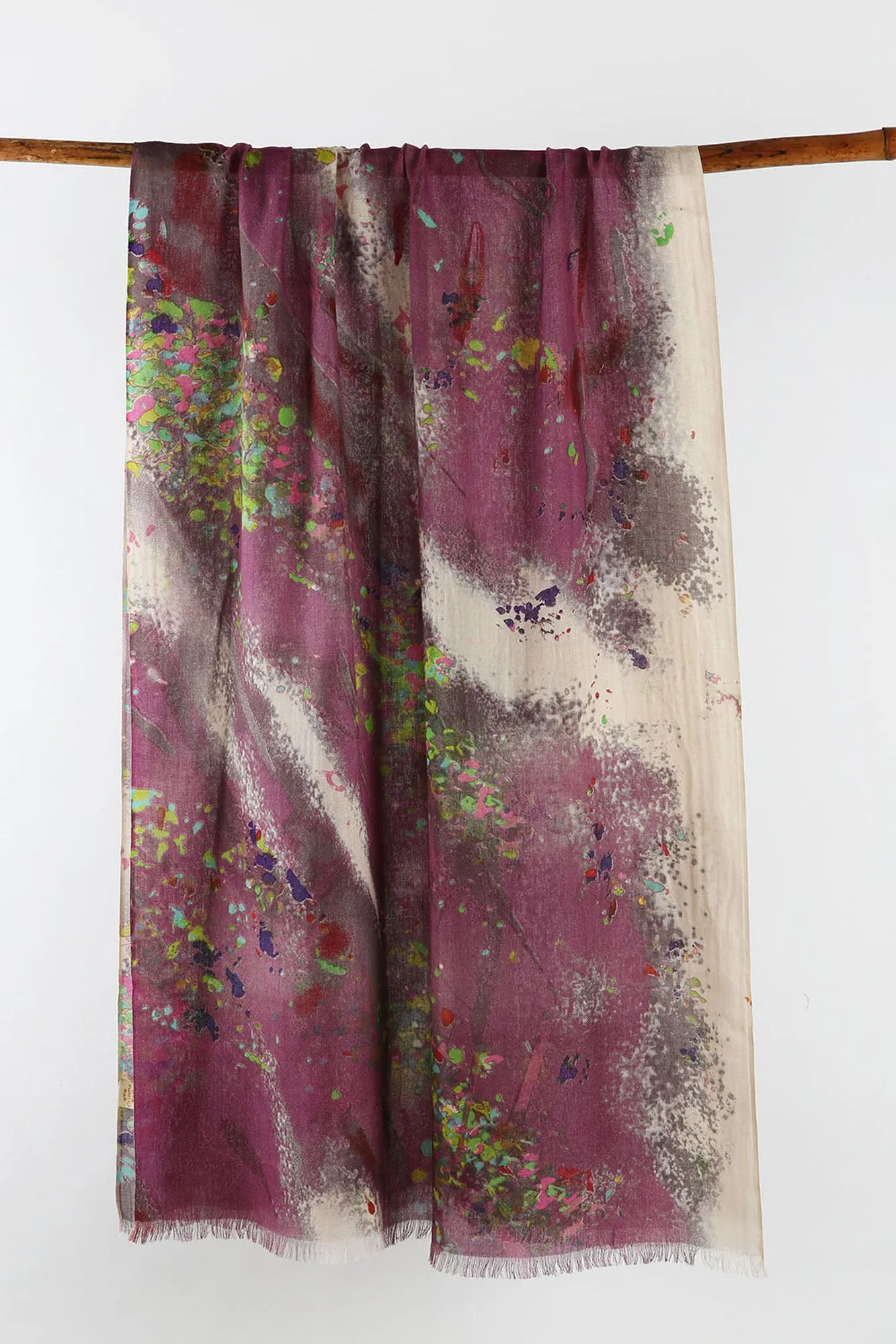 abstract printed silk cashmere twill weave fabric linen scarf