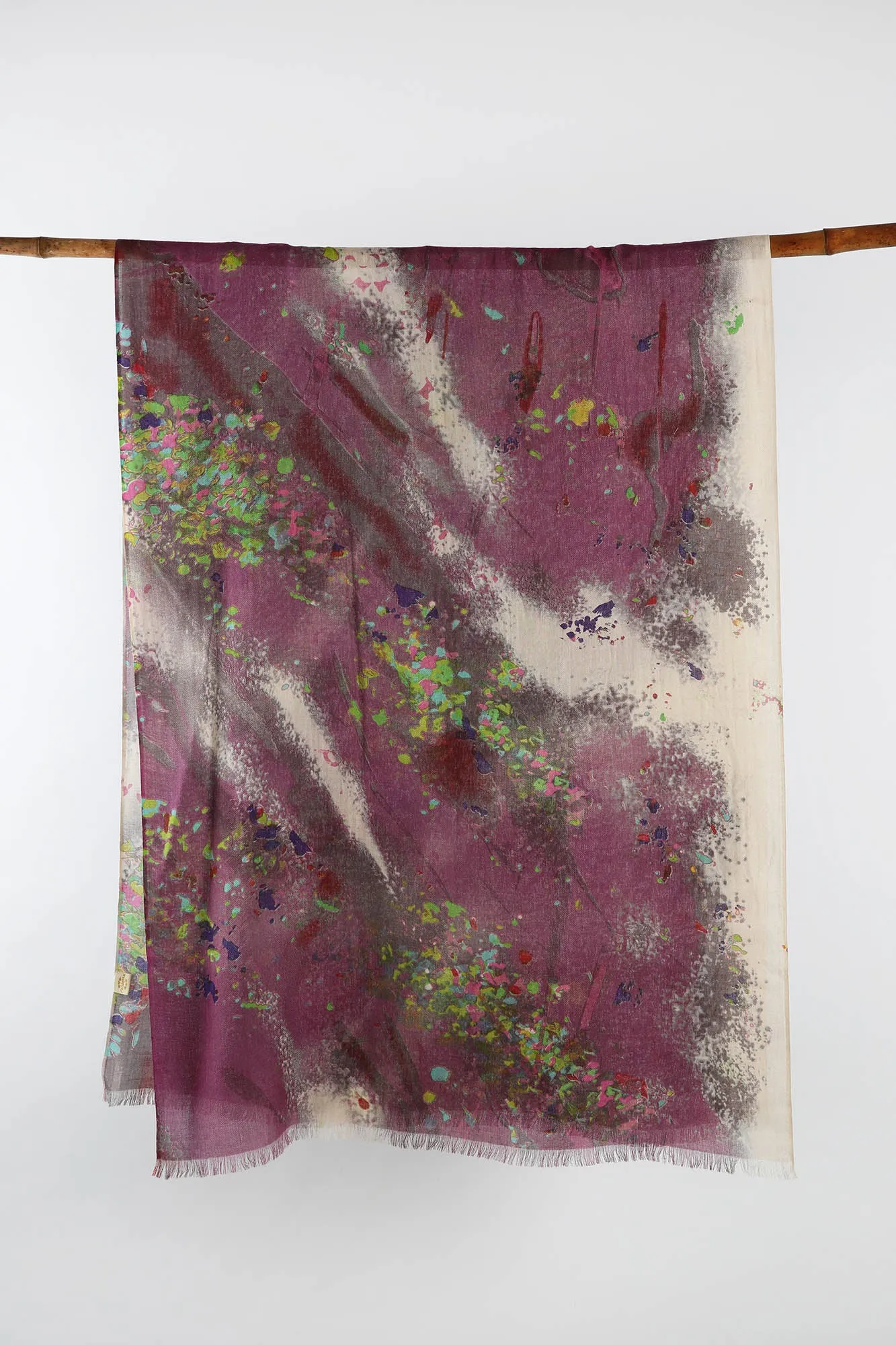 abstract printed silk cashmere twill weave fabric linen scarf