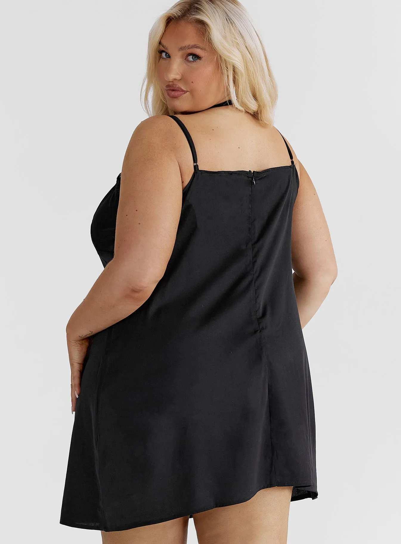 Agnola Lace Trim Mini Dress Black Curve