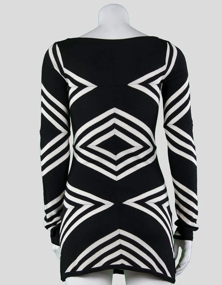 Alice   Olivia Black and White Geometric Patterned Mini Dress - X-Small