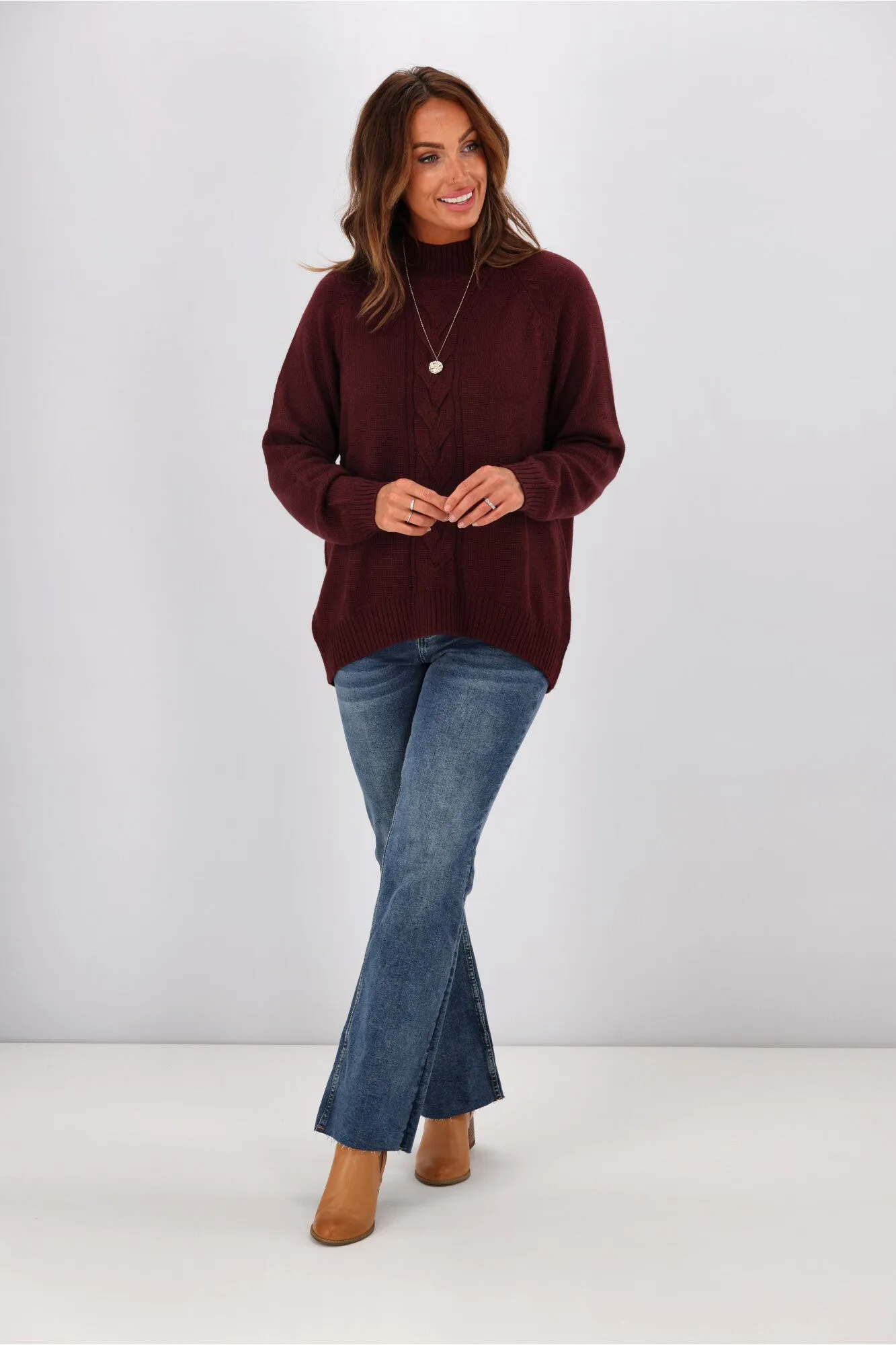 Alpine by Shine On Elijah Chunky Merino Polo Neck Jumper Claret