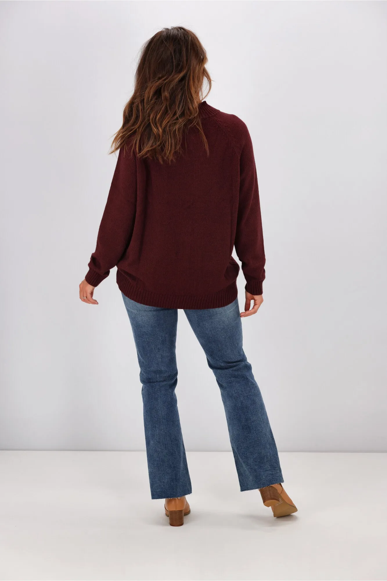 Alpine by Shine On Elijah Chunky Merino Polo Neck Jumper Claret