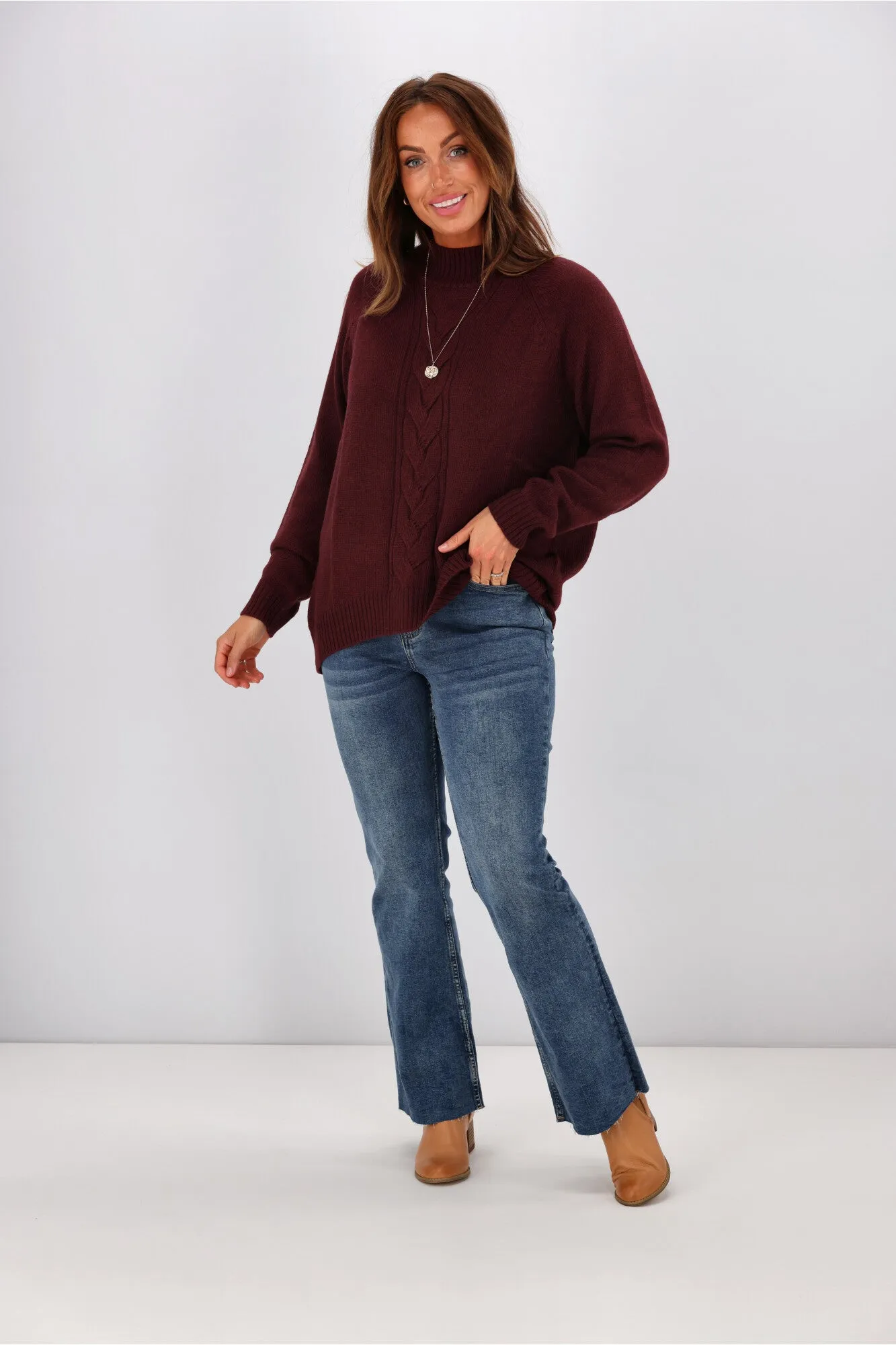 Alpine by Shine On Elijah Chunky Merino Polo Neck Jumper Claret