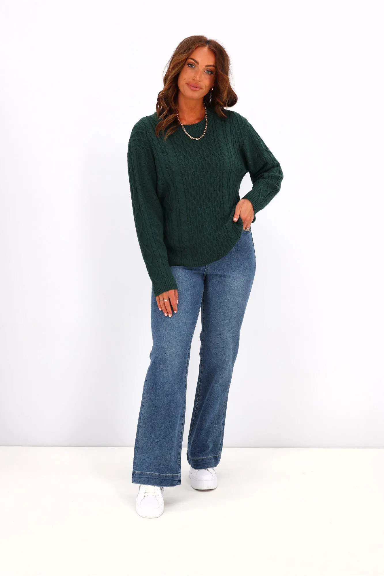 Alpine by Shine On Lucille Merino Cable Knit Jumper Olive