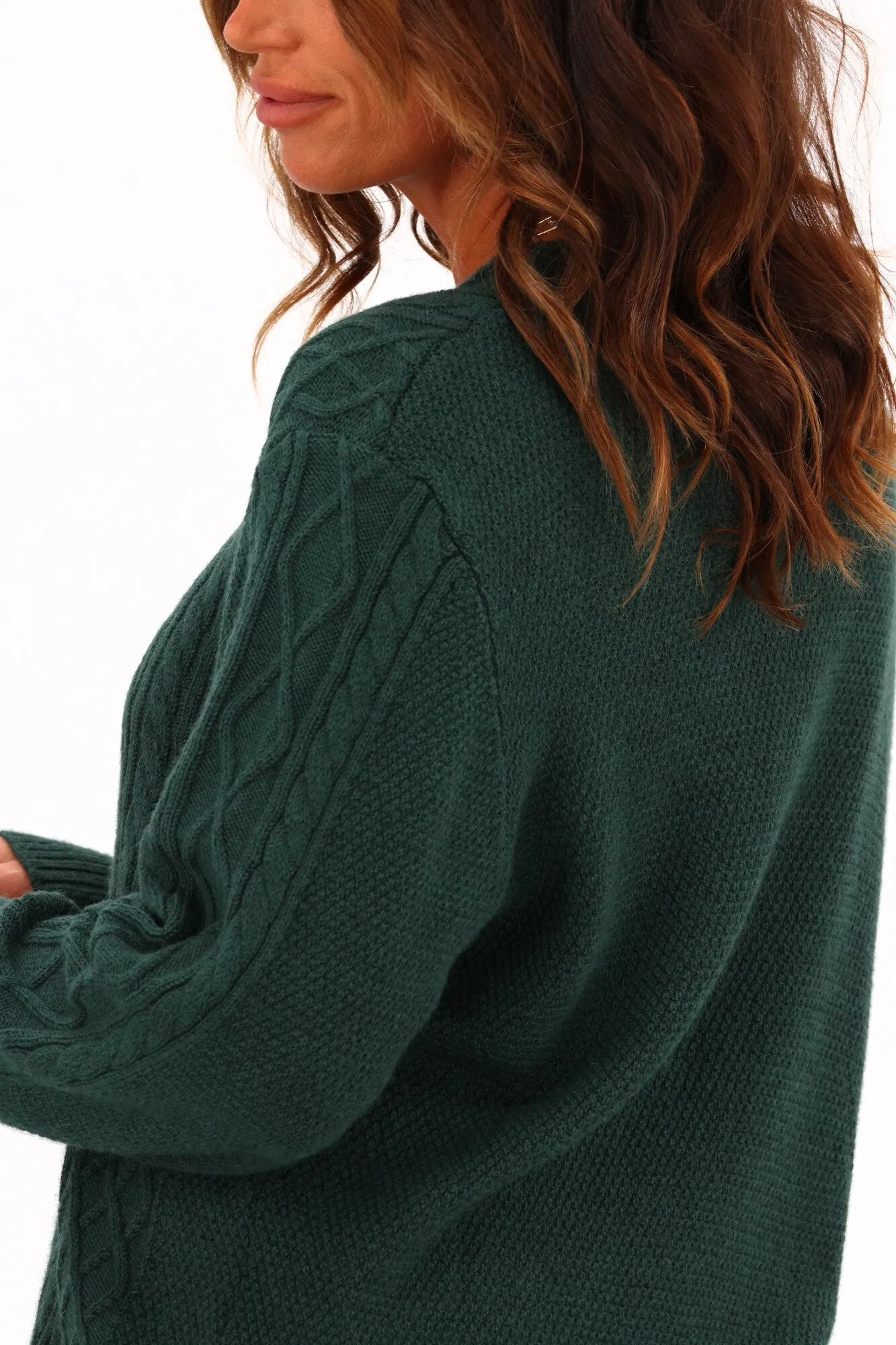 Alpine by Shine On Lucille Merino Cable Knit Jumper Olive