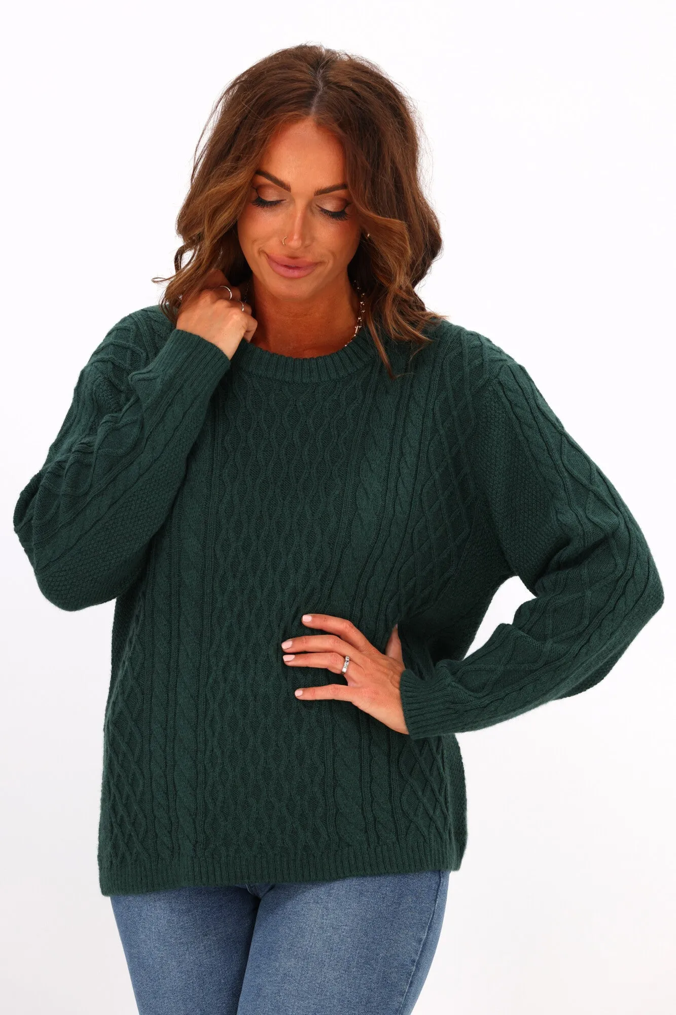 Alpine by Shine On Lucille Merino Cable Knit Jumper Olive