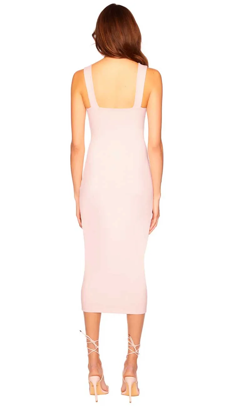 Angled Strap Top Midi Dress - Nude