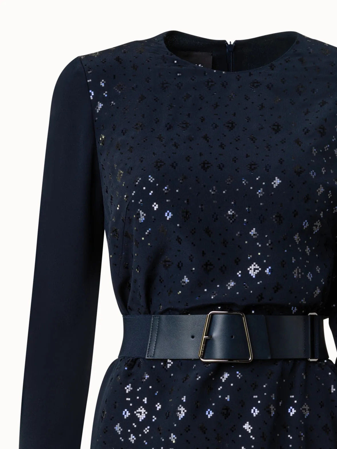 Asymmetrical Silk Techno Blend Dress with Pixel Foil Embellishment