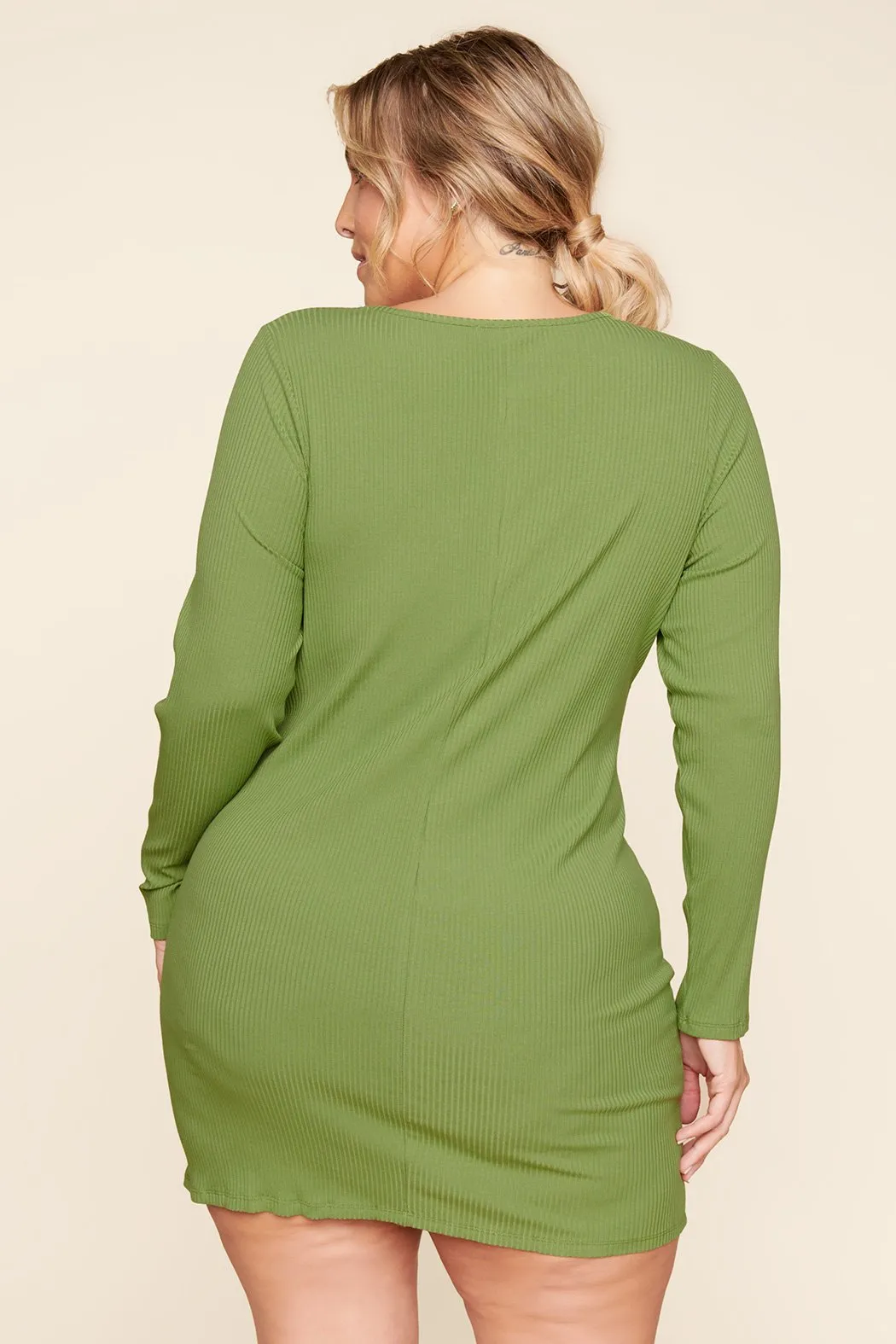 Avignon Ribbed Knit Long Sleeve Henley Mini Dress Curve