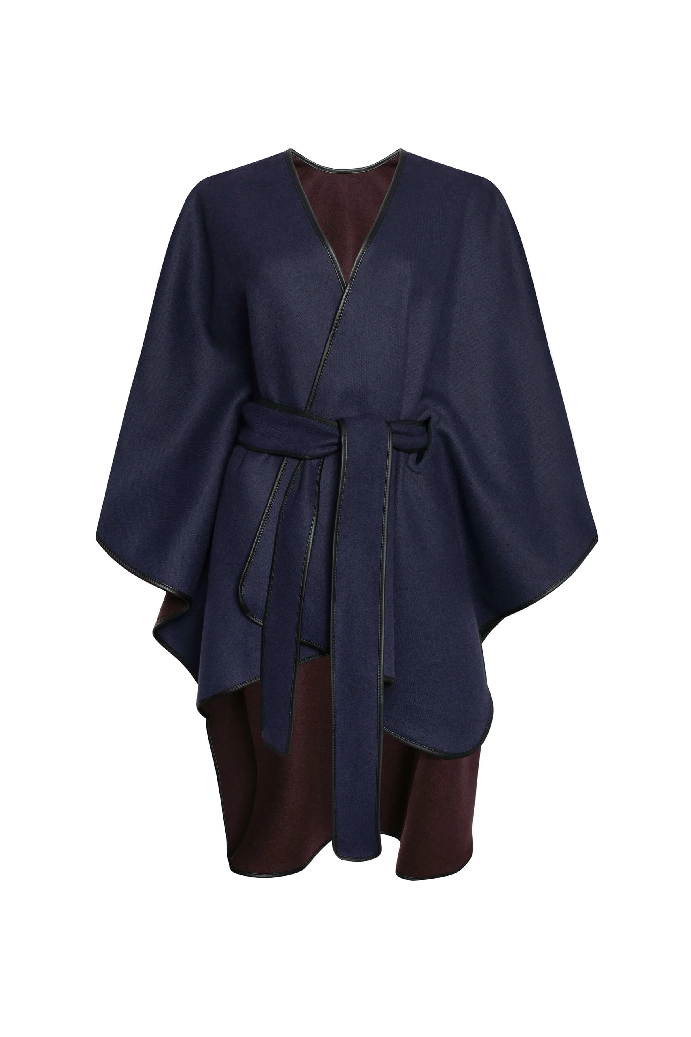 Belted Cashmere Cape with Leather Binding