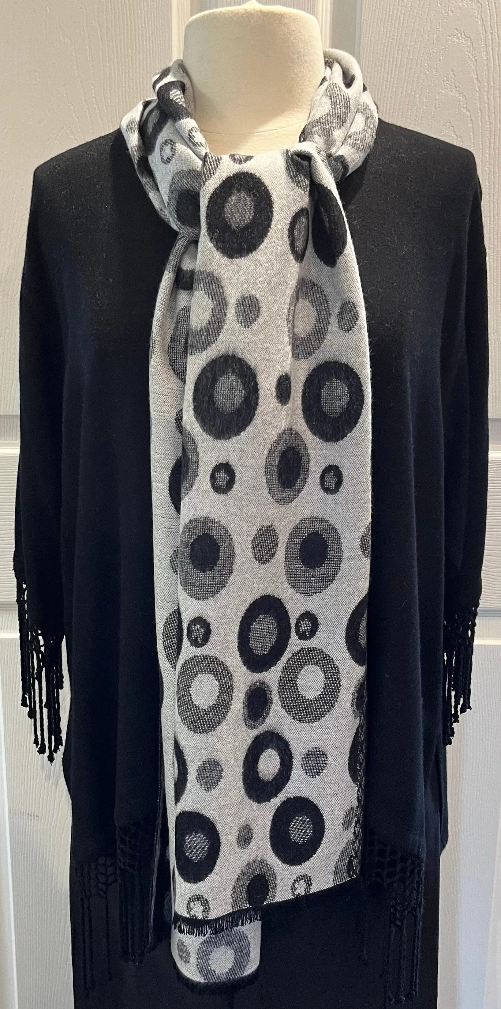 Black & White Circles Reversible Cashmere Scarf