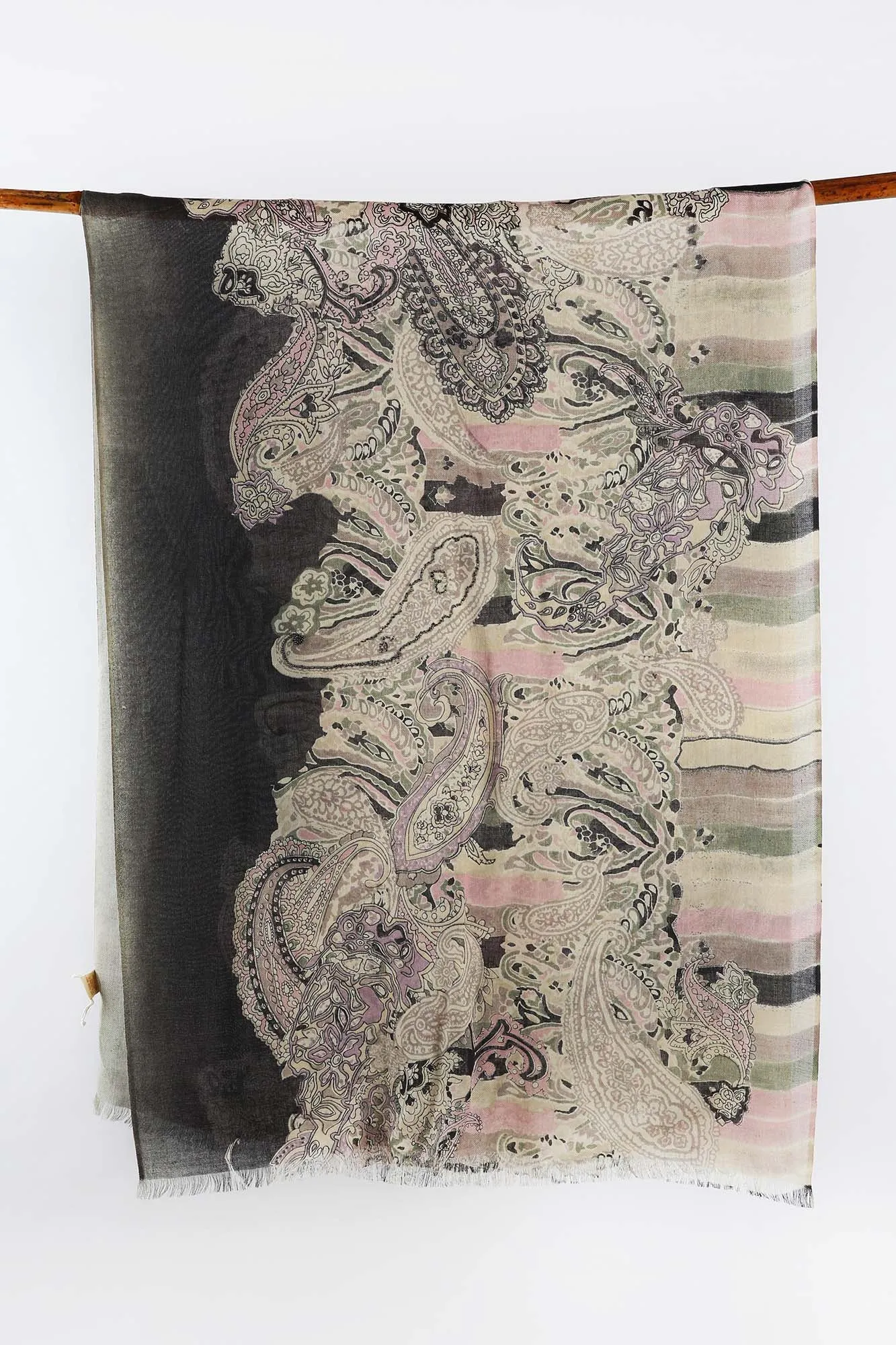 Black Grey Pink Silk Cashmere Scarf