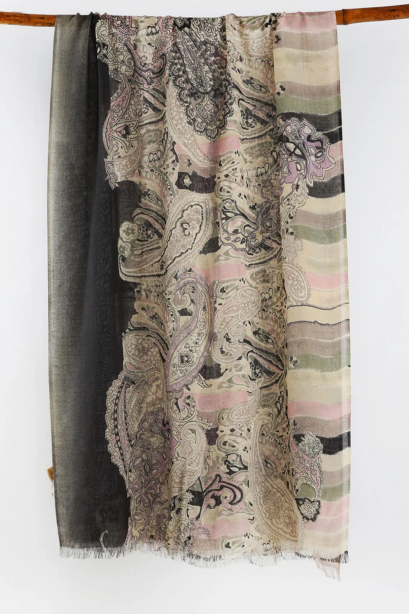 Black Grey Pink Silk Cashmere Scarf