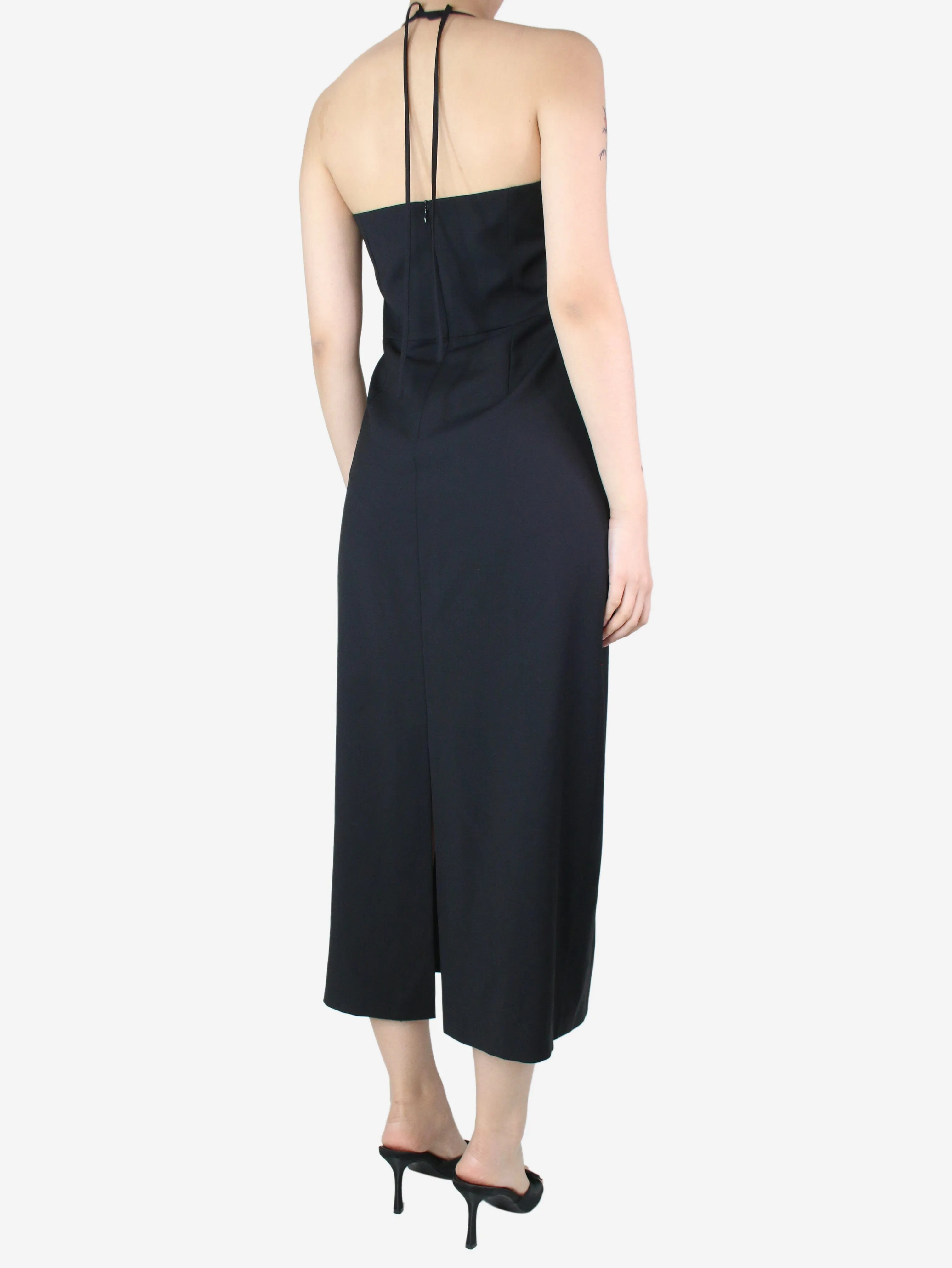 Black pleated halterneck dress - size UK 10