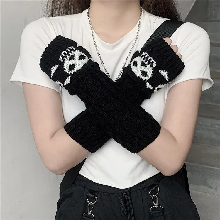 Black Skull Knitted Arm Warmers