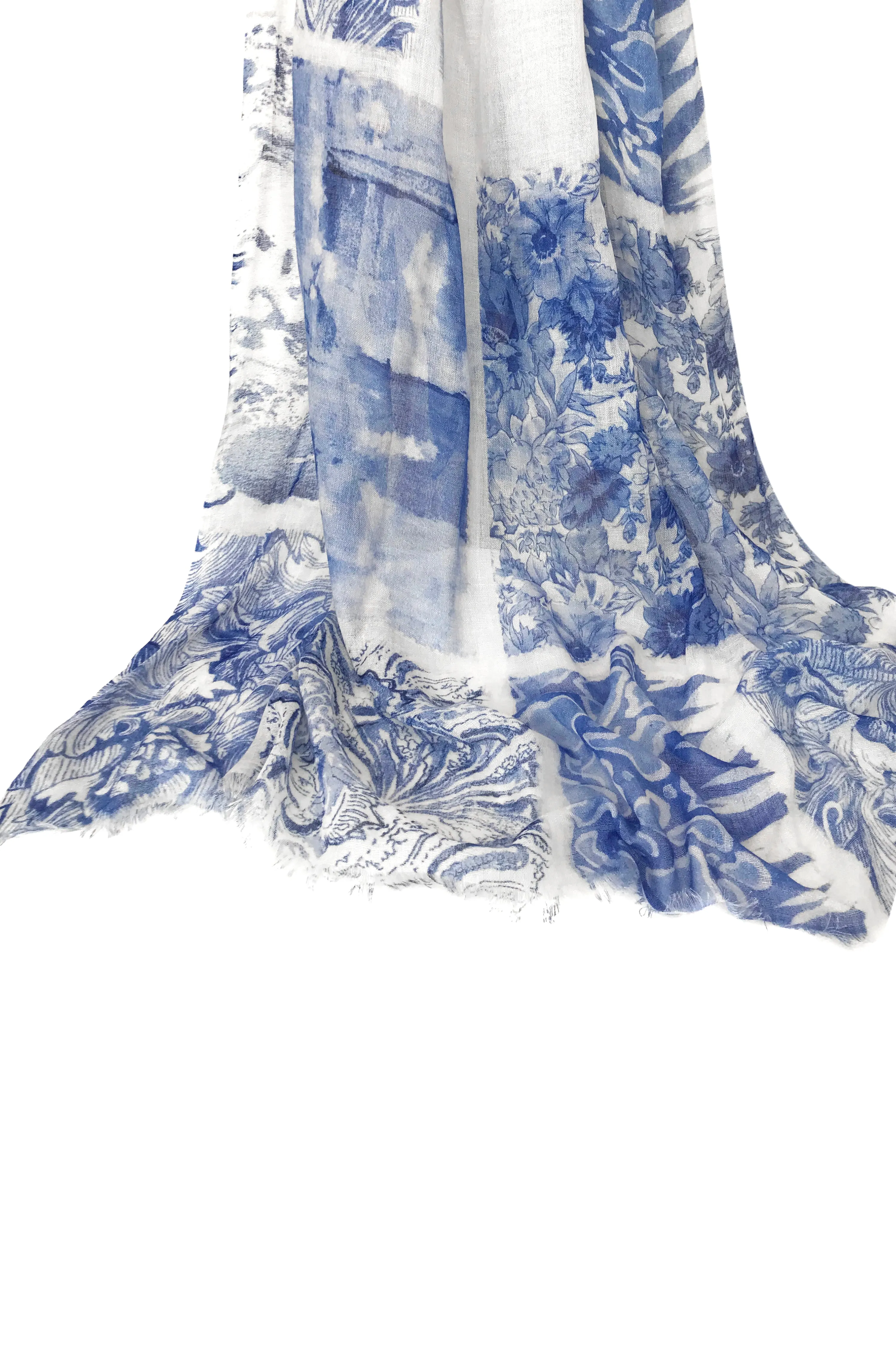 Blue Floral Cashmere Scarf