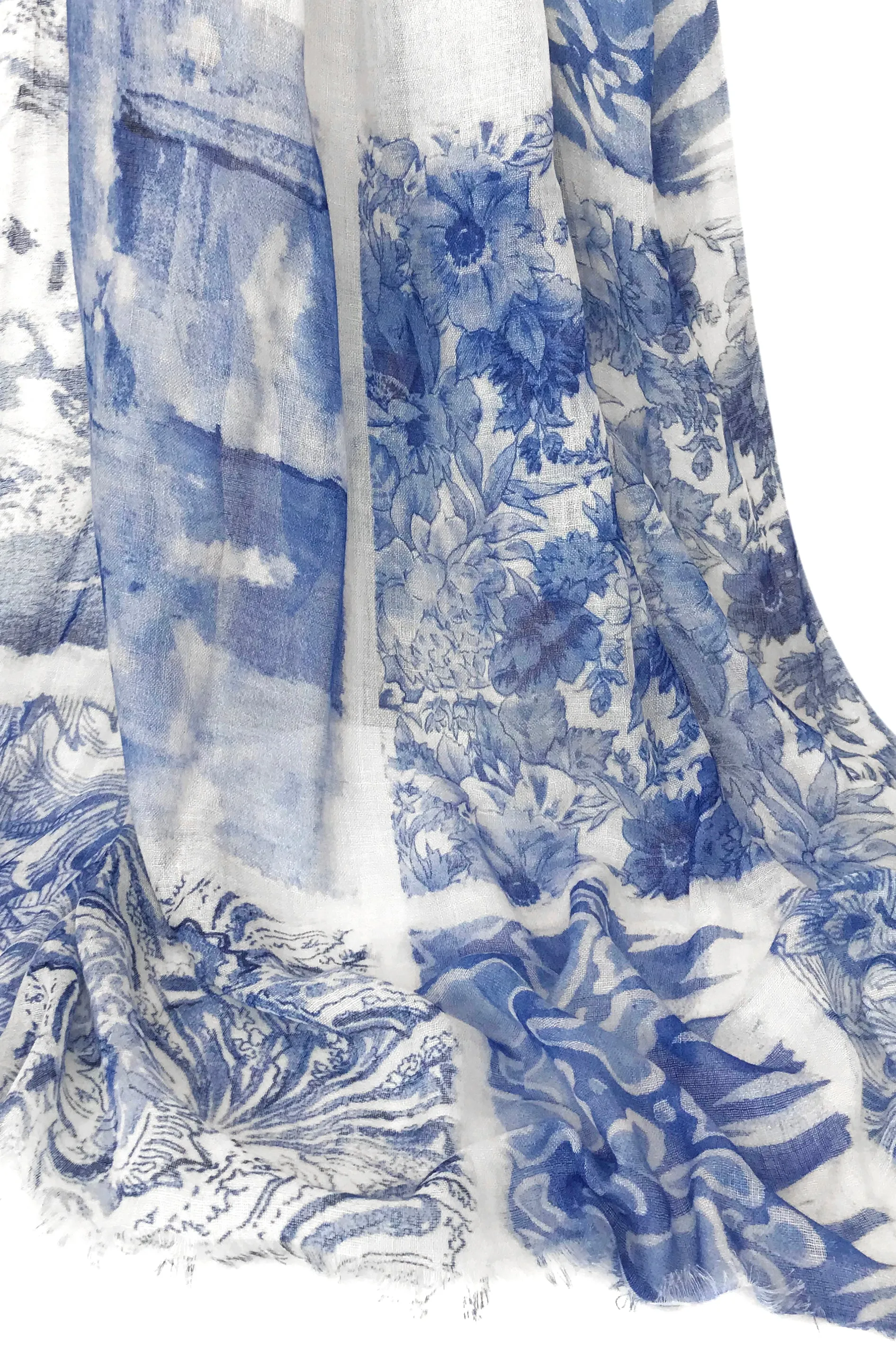 Blue Floral Cashmere Scarf