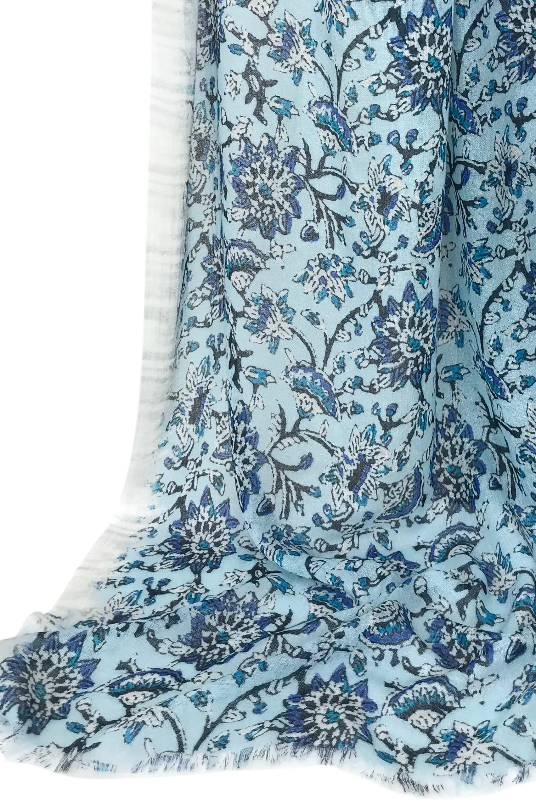 Blue Floral Cashmere Scarf