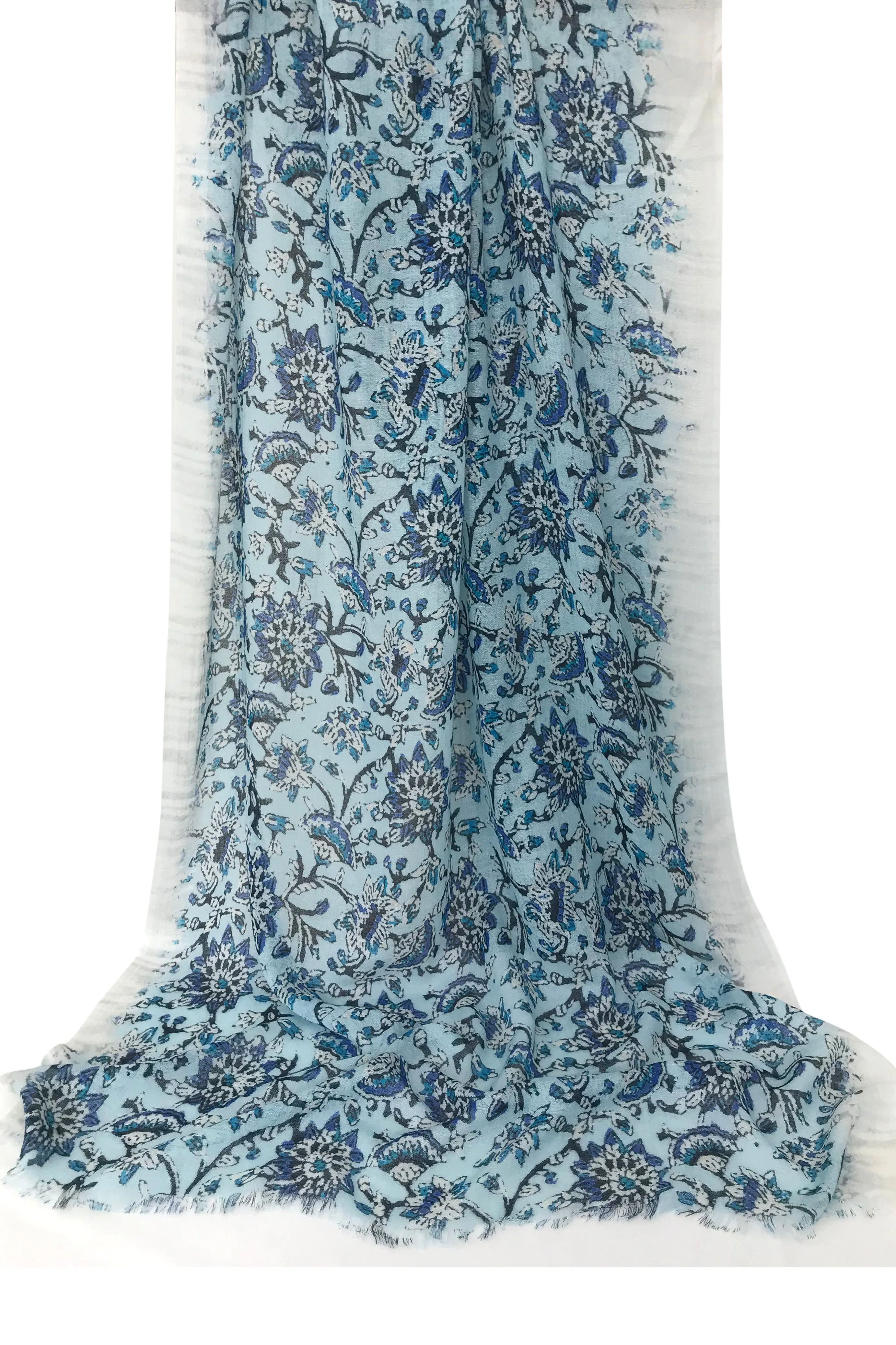 Blue Floral Cashmere Scarf