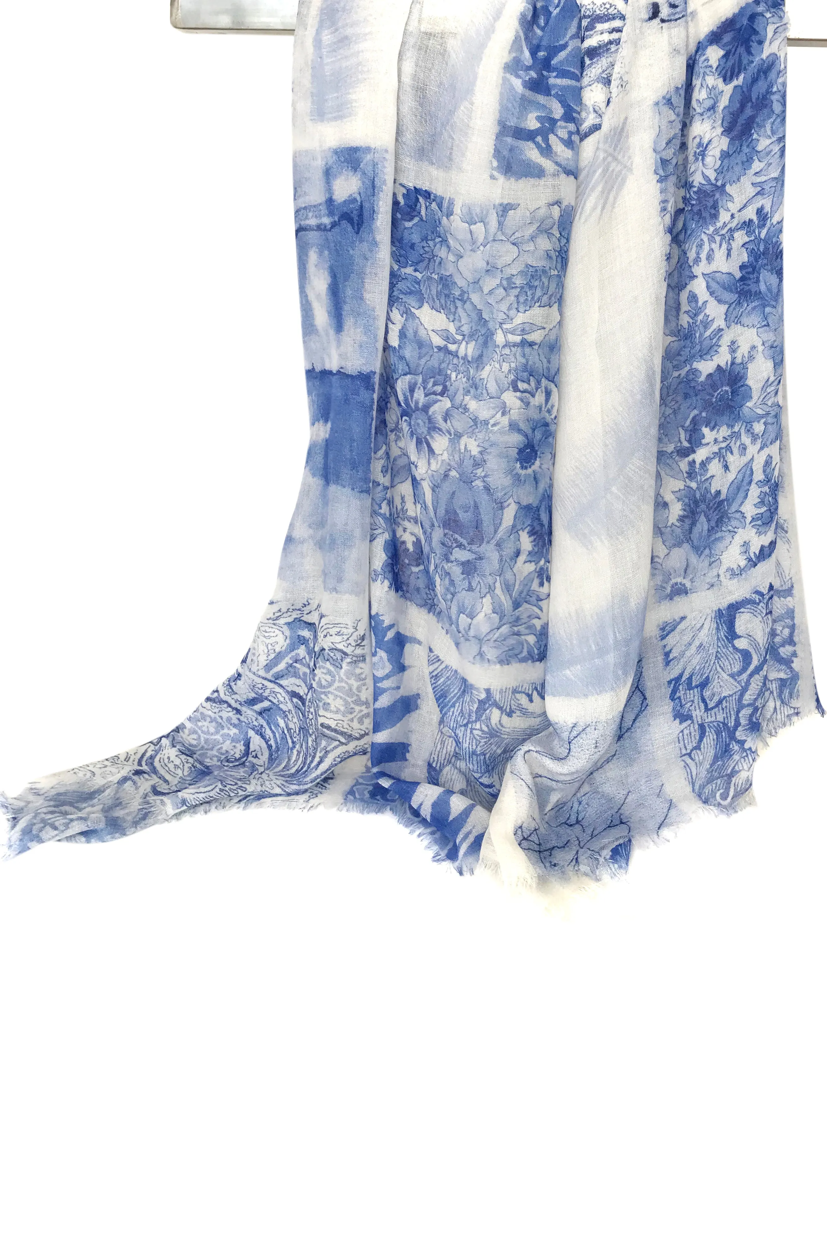 Blue Floral Cashmere Scarf