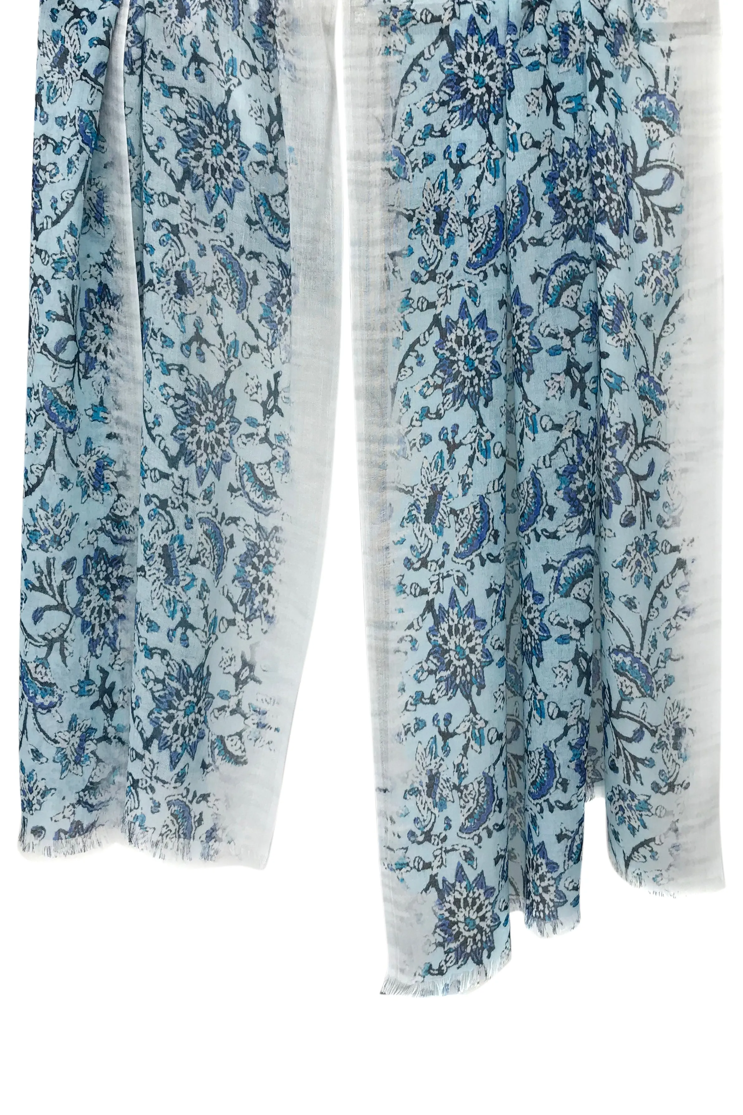 Blue Floral Cashmere Scarf