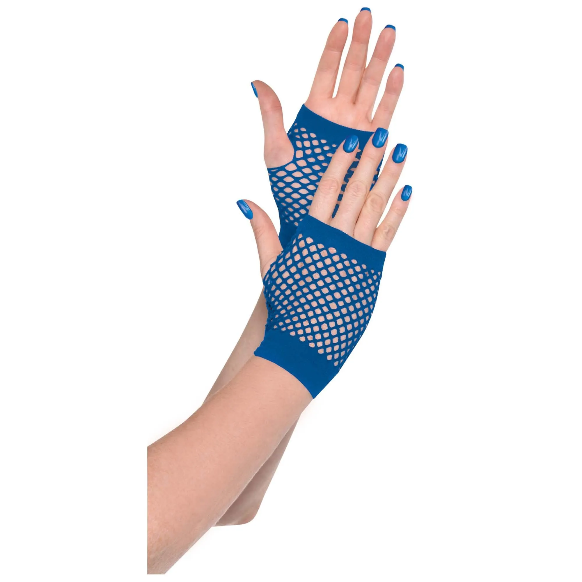 Blue Short Fishnet Gloves