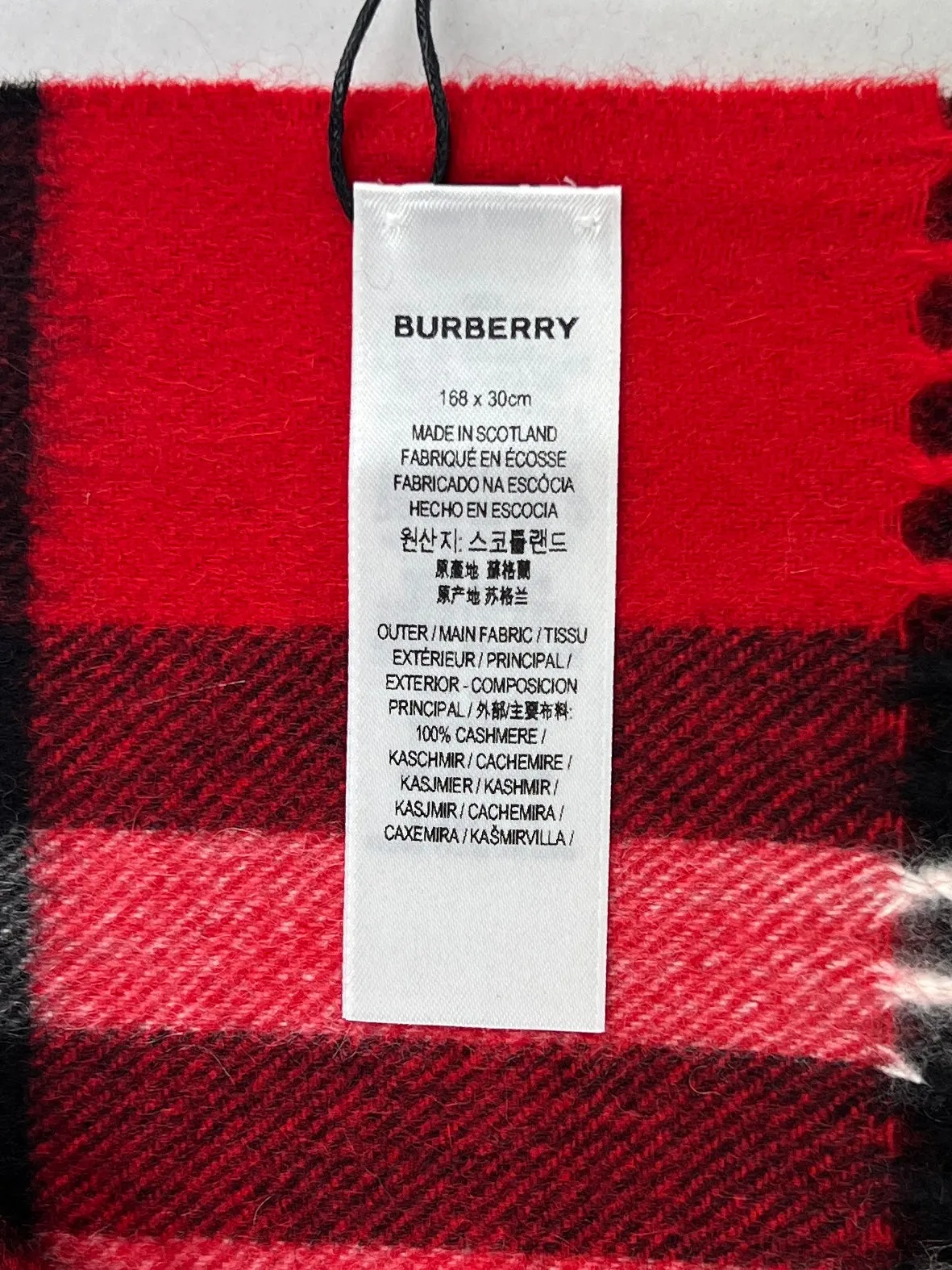 Burberry Giant Check Cashmere Scarf, Military Red, New W/ Tags