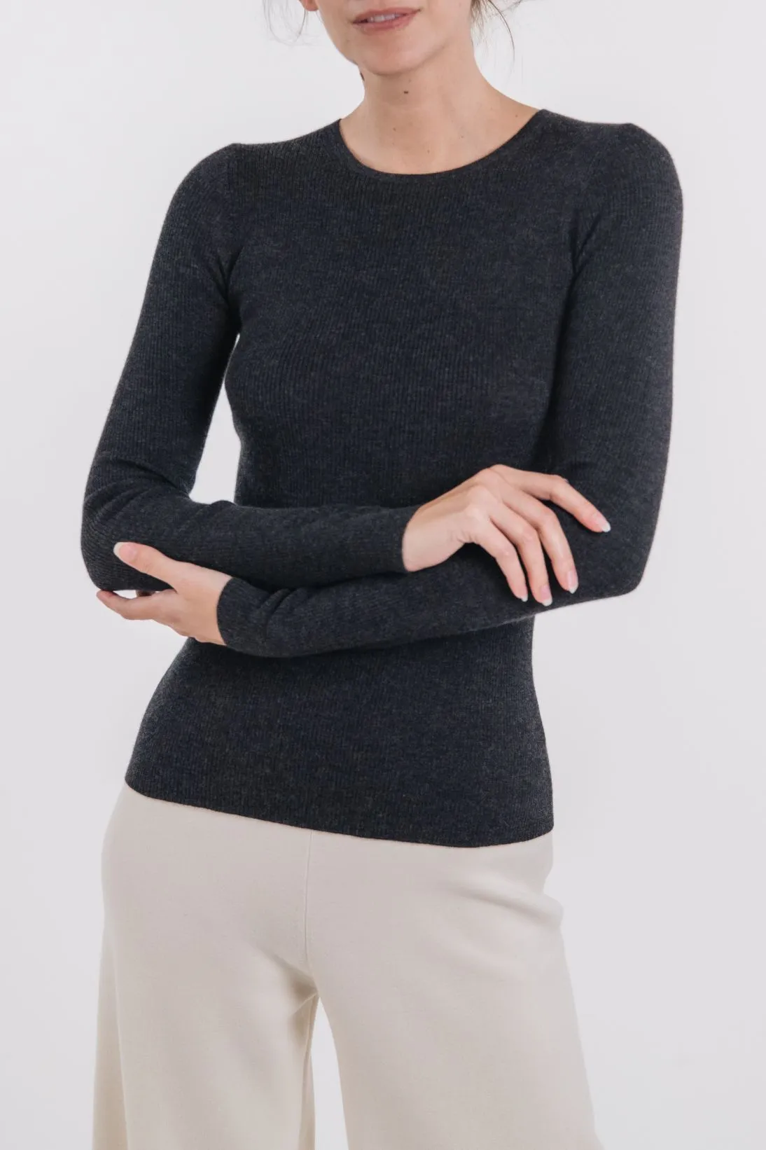 CASHMERE RIBBED CREWNECK