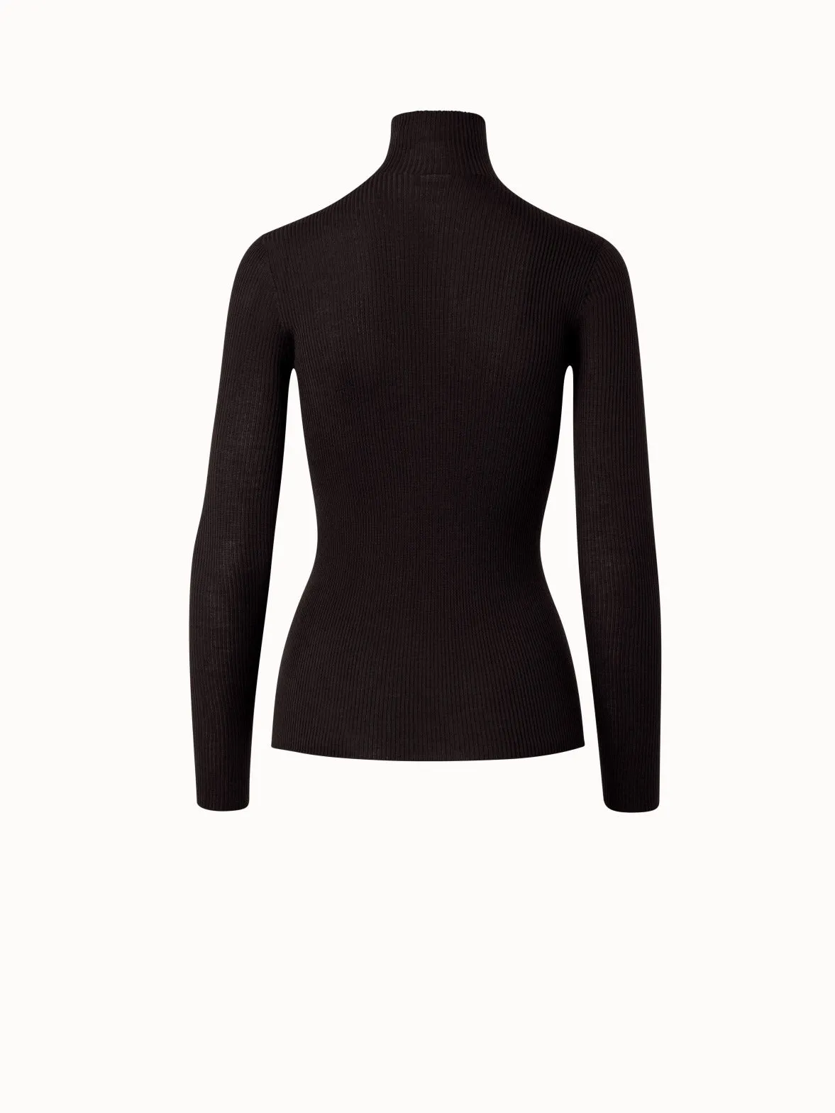 Cashmere Silk Fine Rib Mock Neck