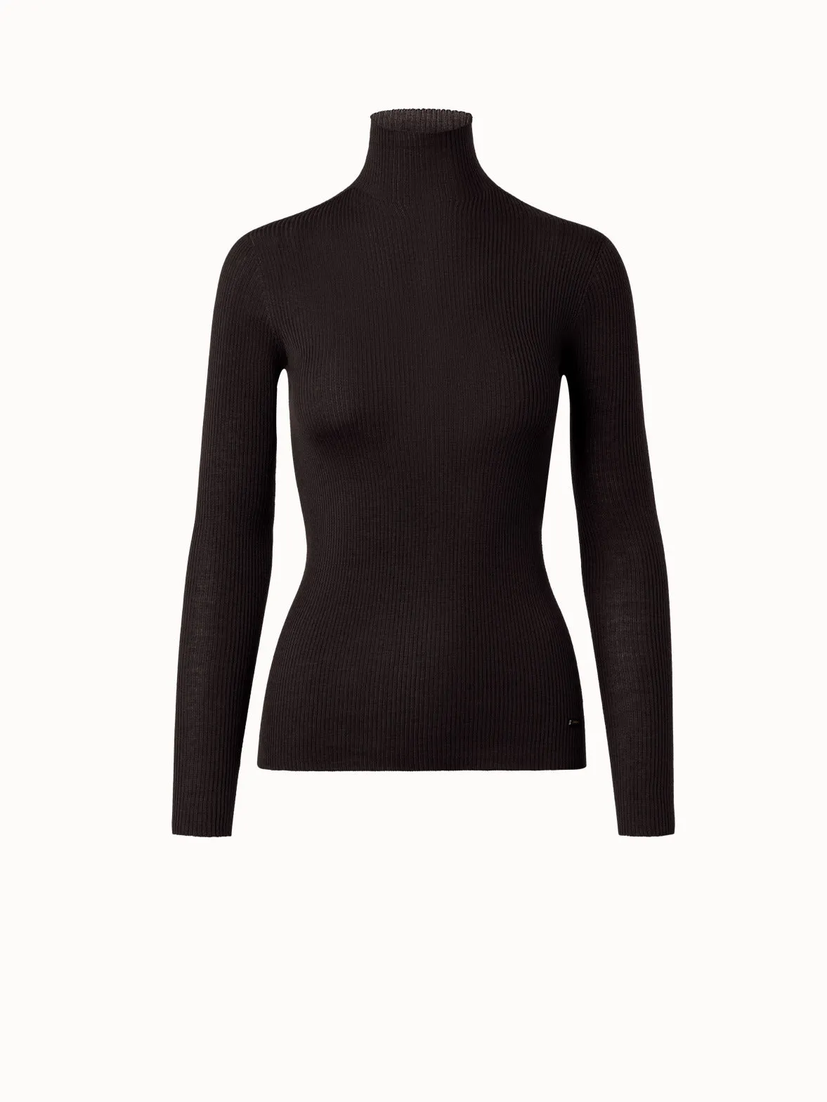 Cashmere Silk Fine Rib Mock Neck