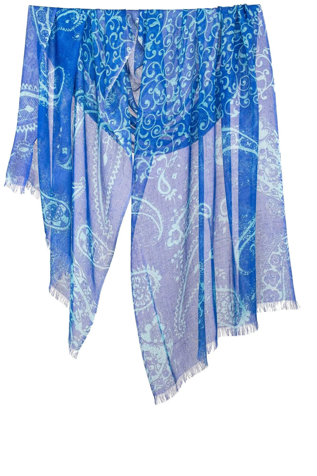 Cobalt Paisely  Silk Cashmere Scarf