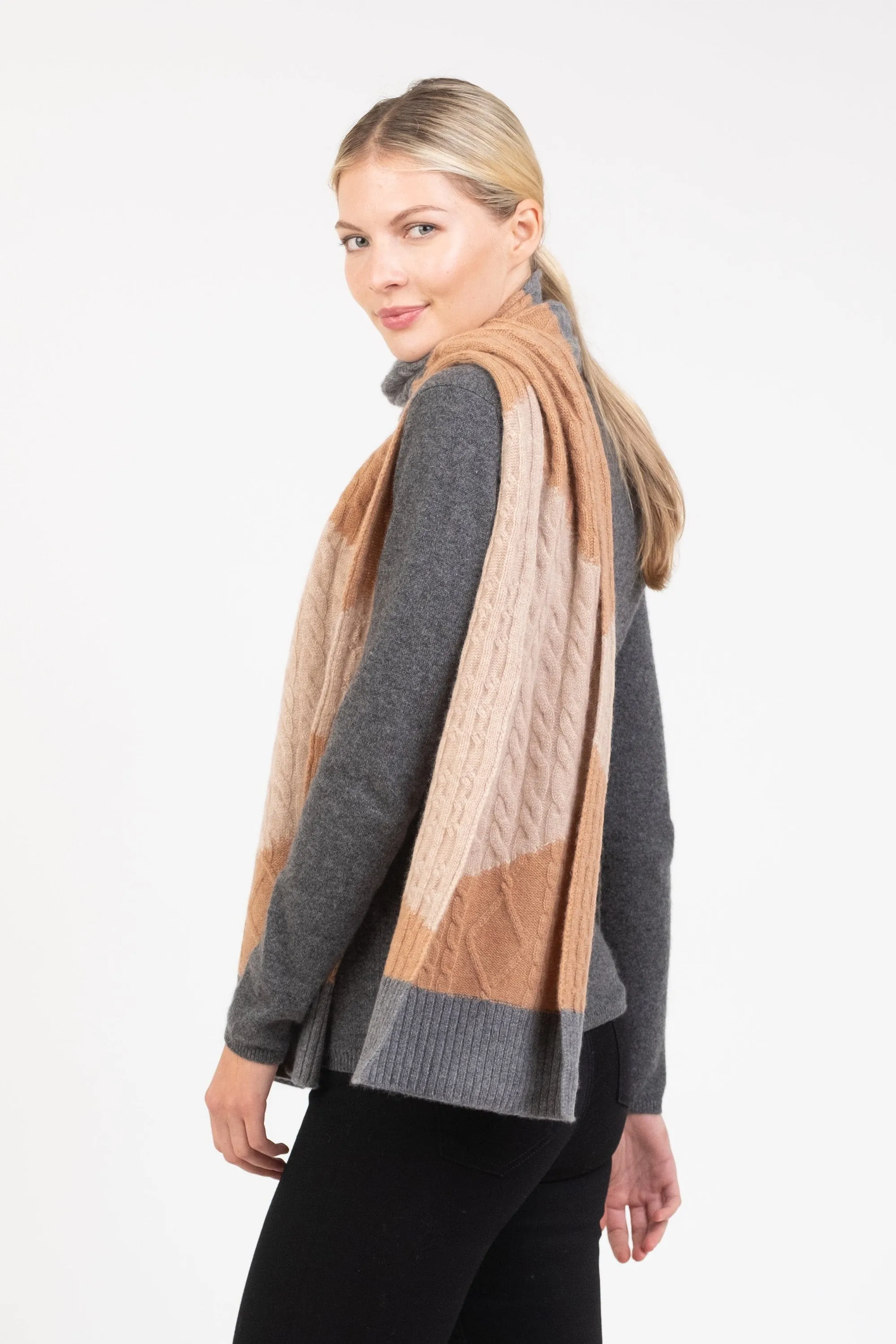 Colour Block Cashmere Scarf - Camel Mix