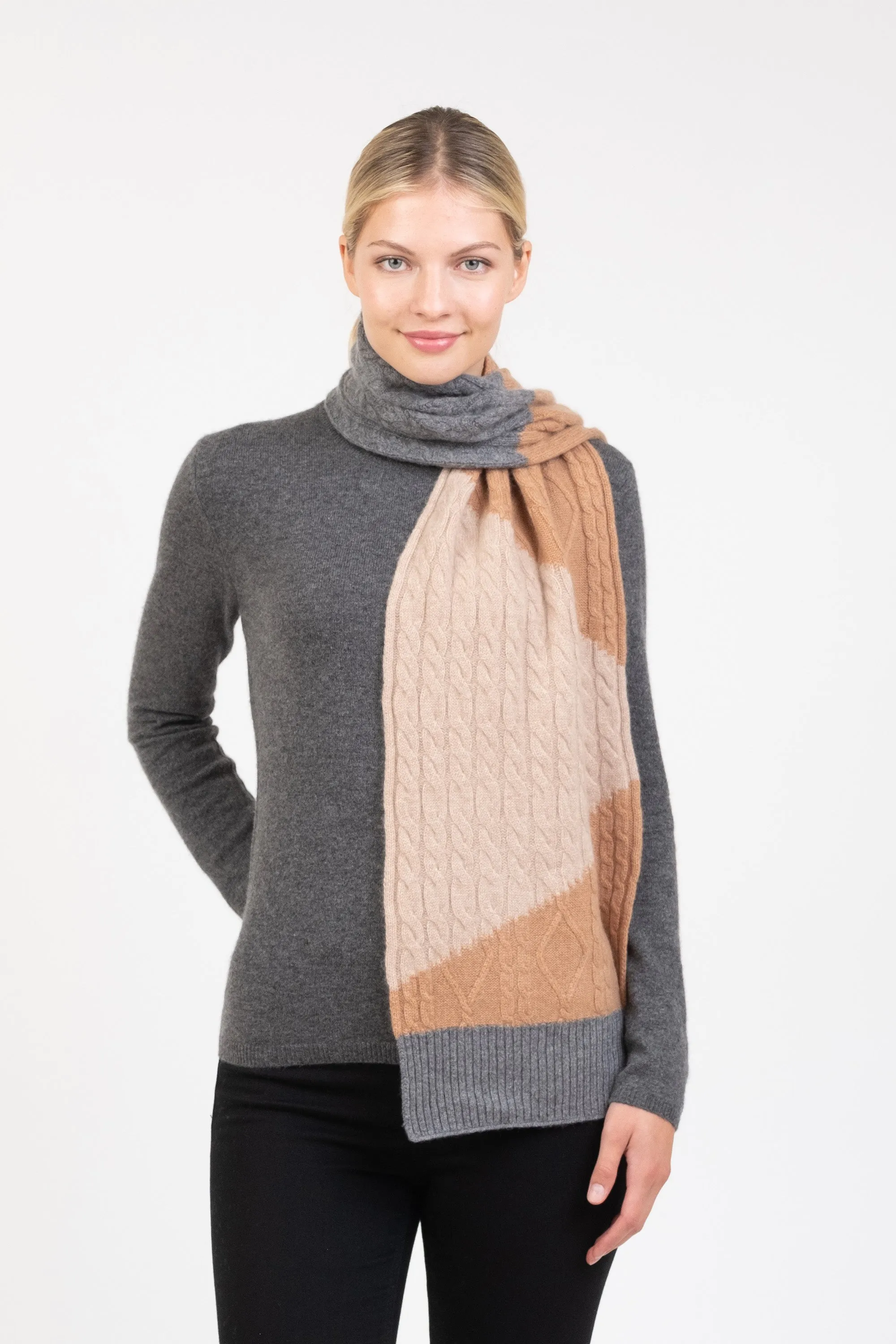 Colour Block Cashmere Scarf - Camel Mix