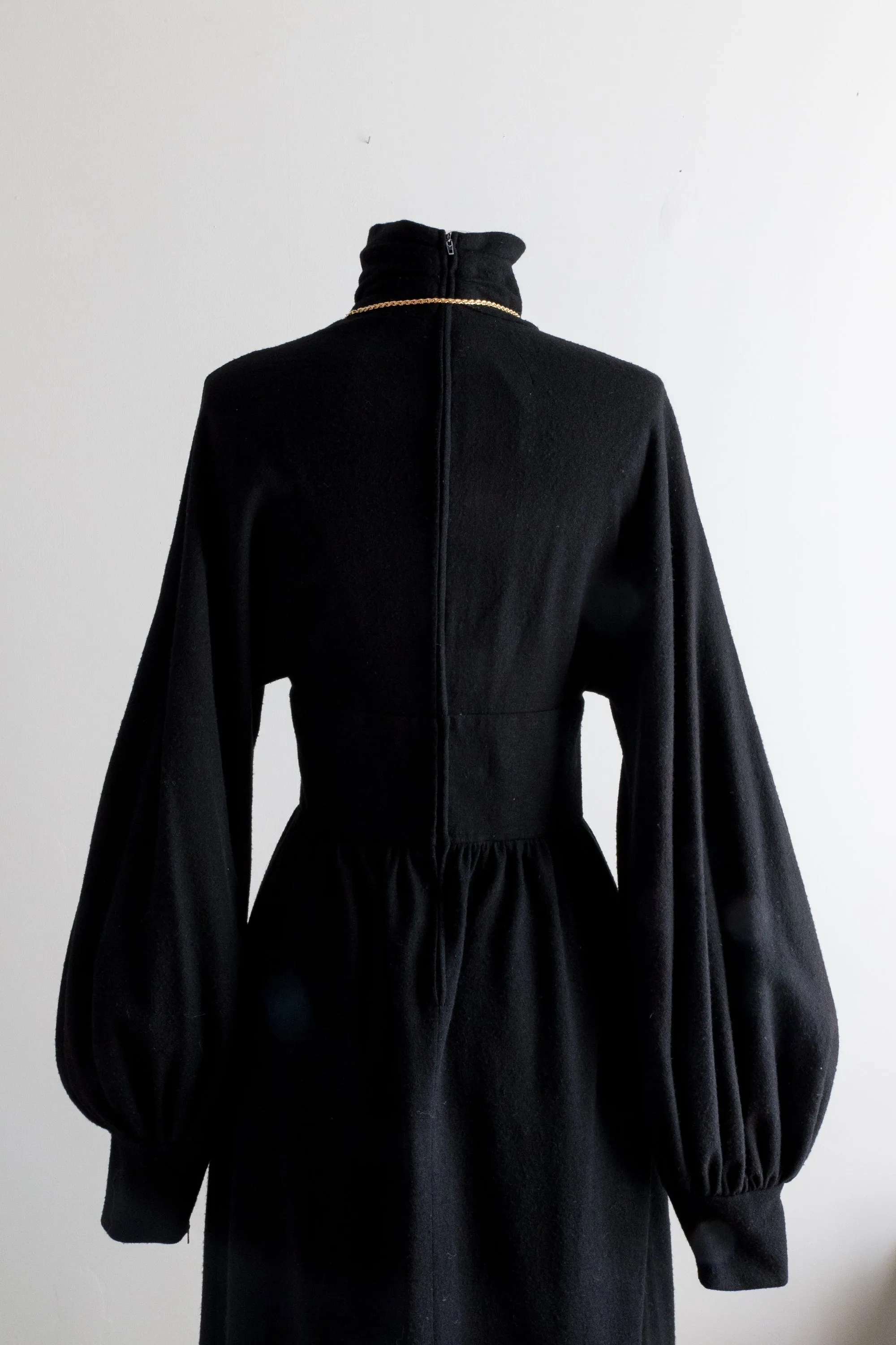 Copy of Wicked 1970's Black Wool Jersey Dress With Bishop Sleeves  / S-M