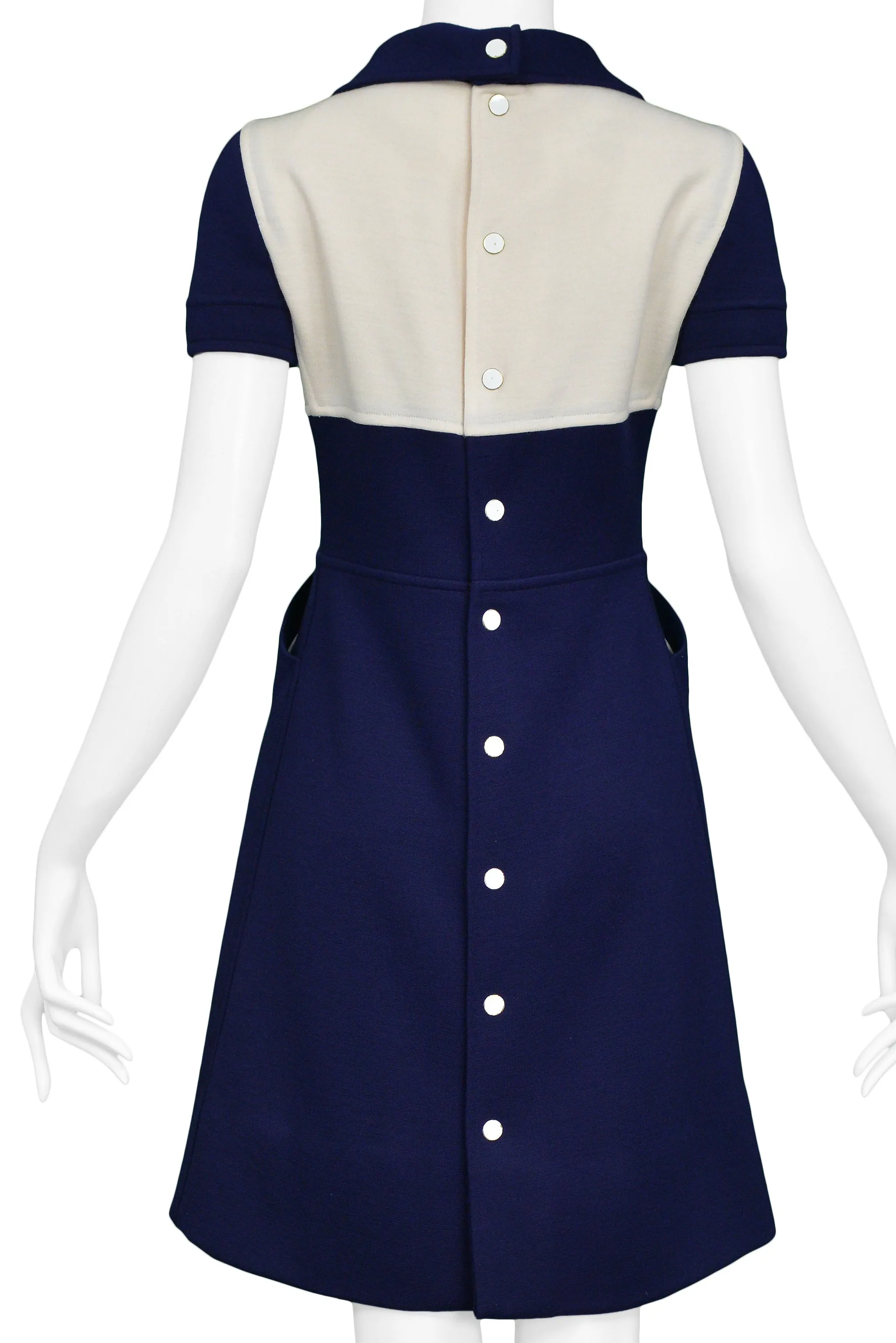 COURREGES BLUE & WHITE BUTTON DRESS