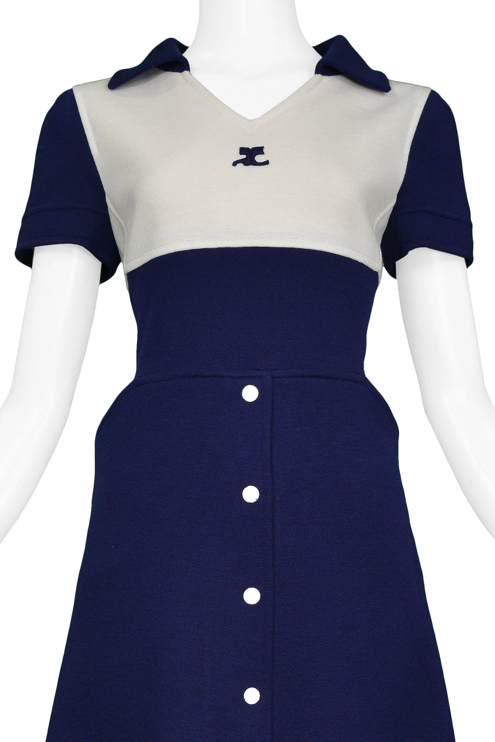 COURREGES BLUE & WHITE BUTTON DRESS